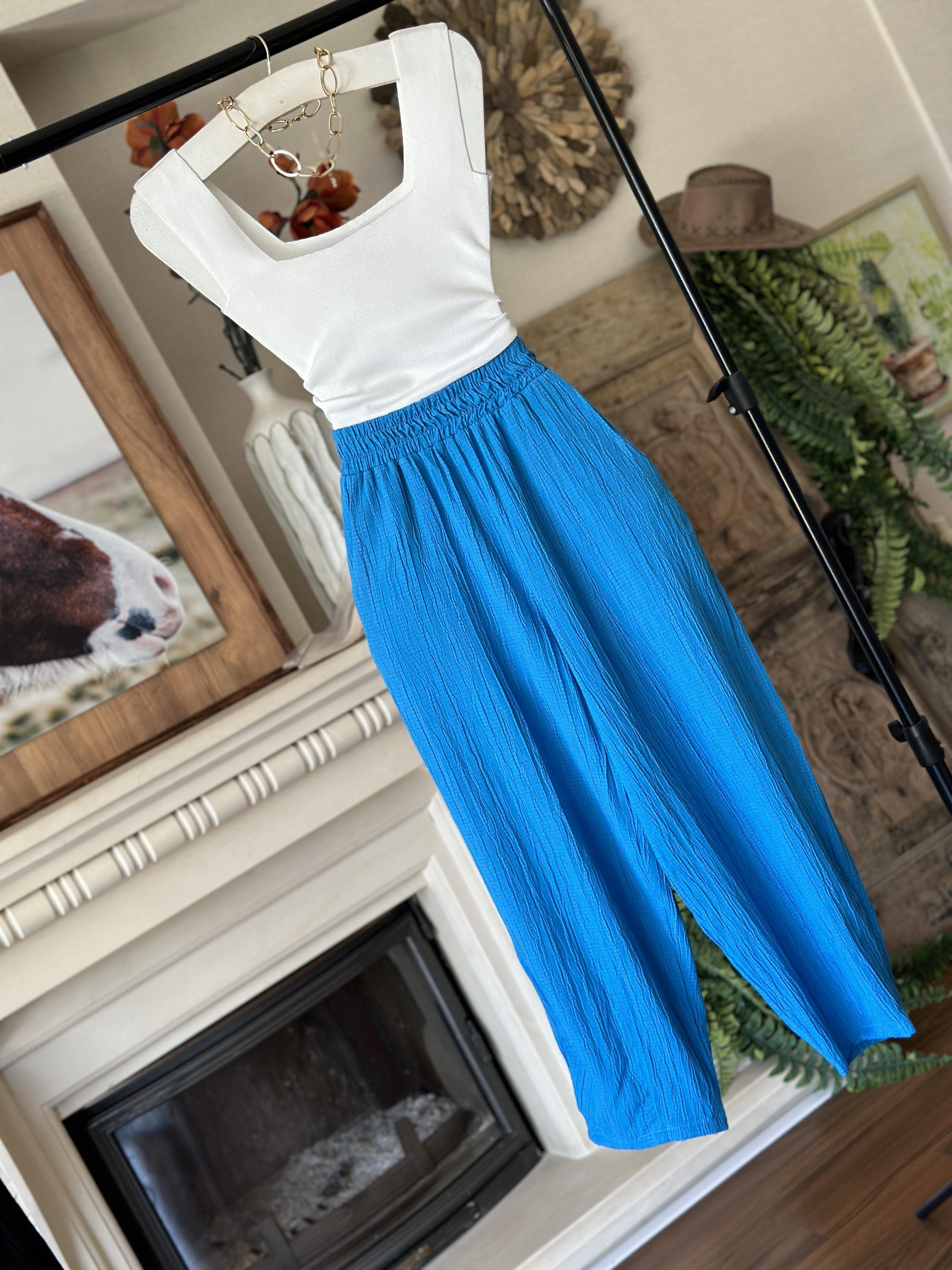 Ağaç Kabuğu Kumaş Beli Yüksek Bel Lastikli Rahat Kesim Pantolon 