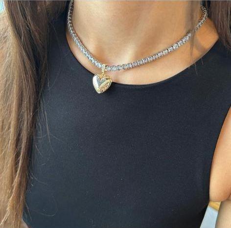 Altın Kaplama Çelik Su Yolu Zirkon Taşlı Kalp Detay Kolye 