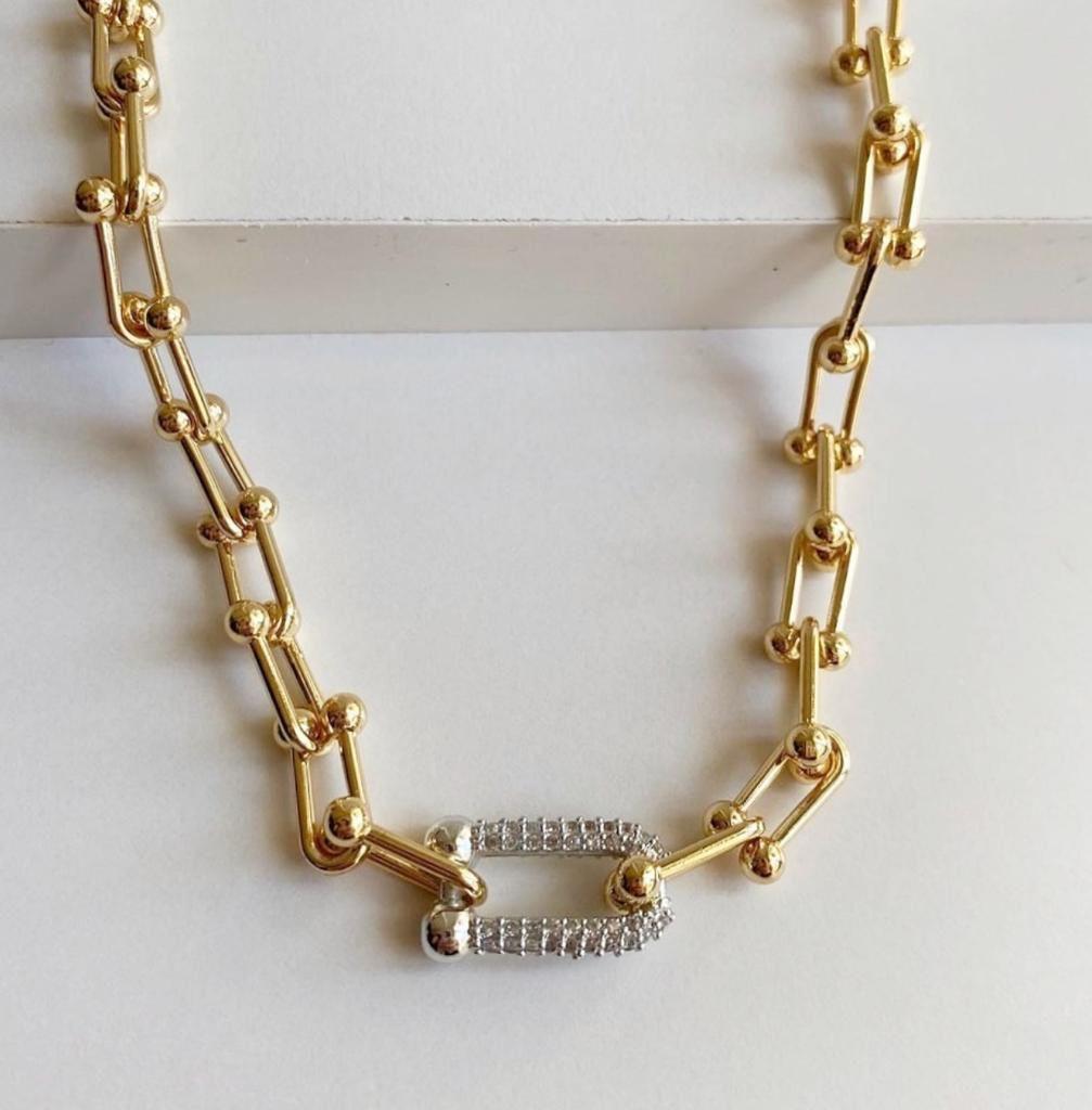 Altın Kaplama Çelik Zirkon Taşı Tasarım Kolye 