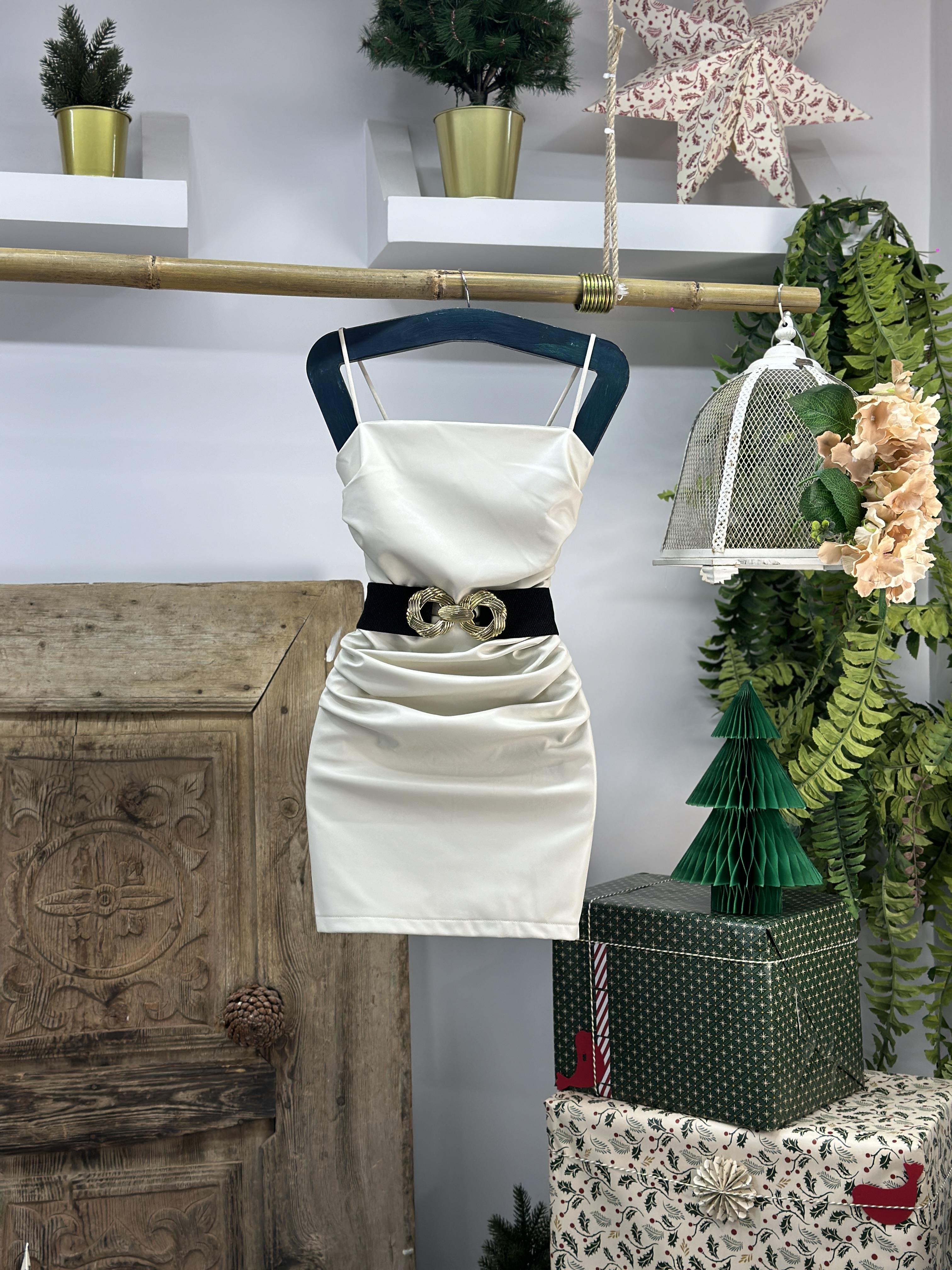 Askılı Drapeli Tasarım Deri Elbise