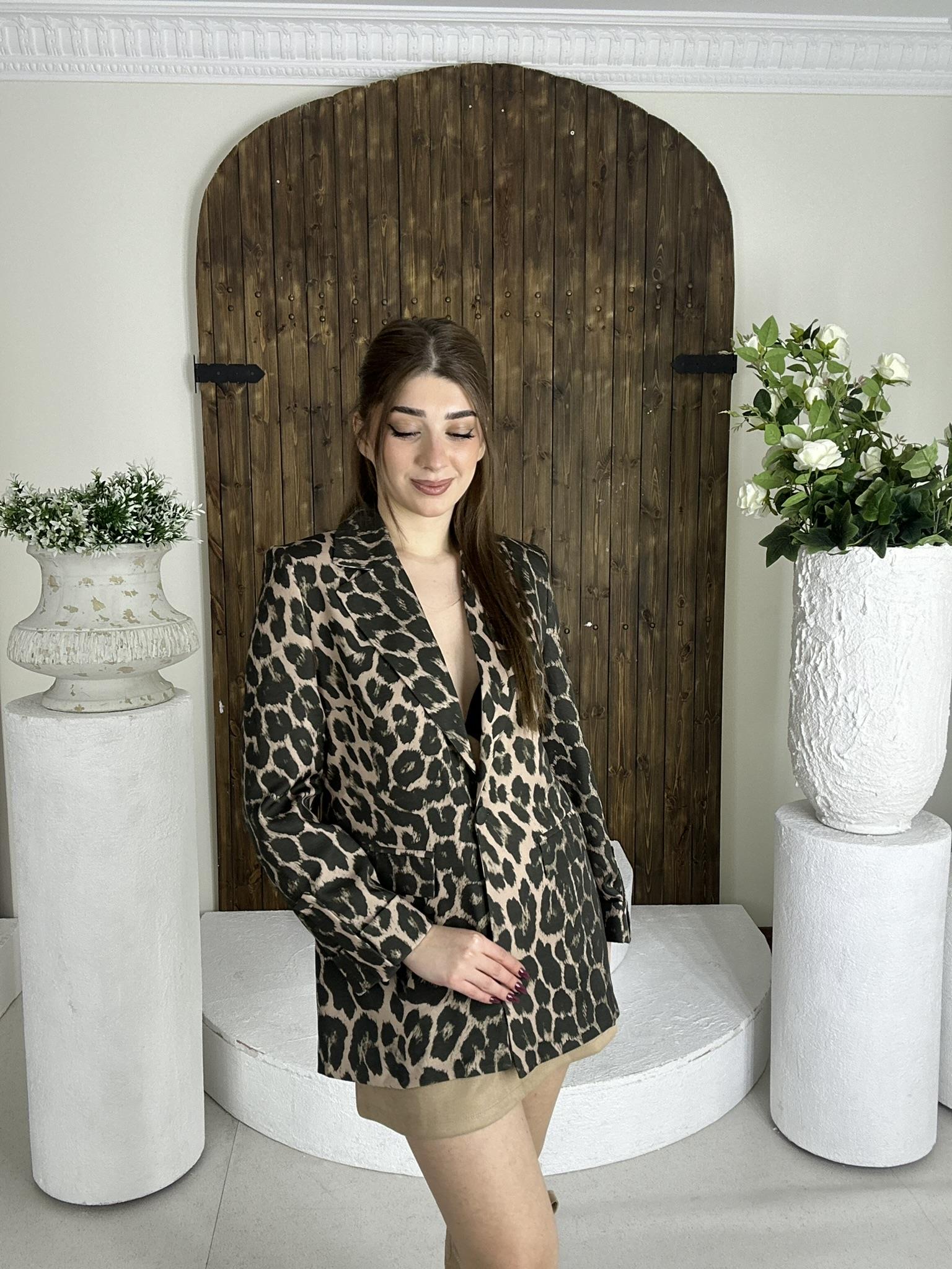 Atlas Kumaş Astarlı Leopar Desen Blazer