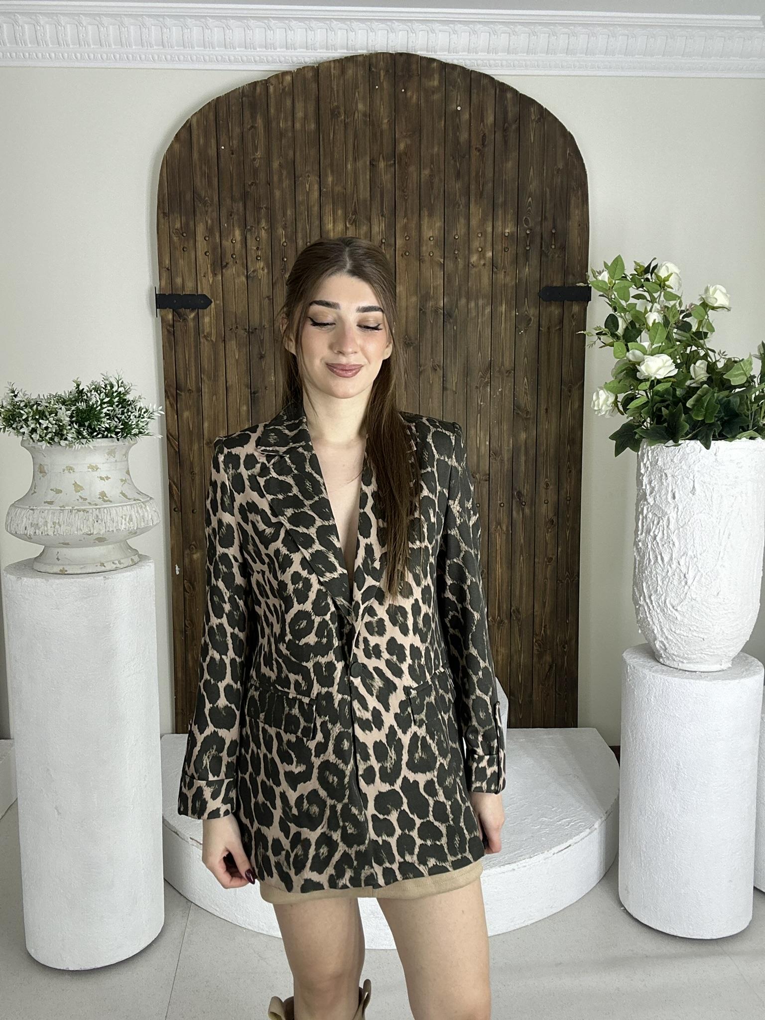 Atlas Kumaş Astarlı Leopar Desen Blazer