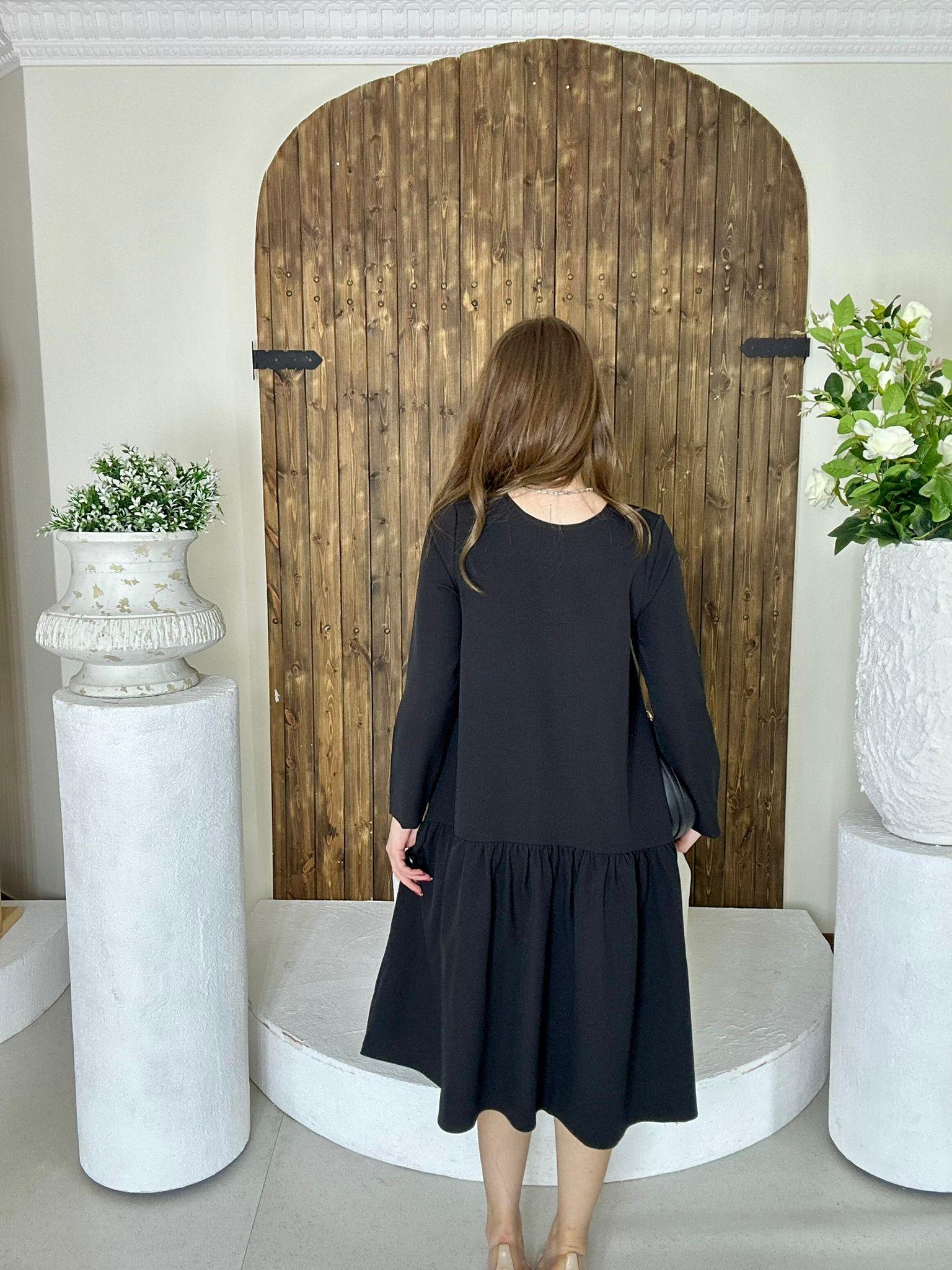 Atlas Kumaş Salaş Elbise Siyah