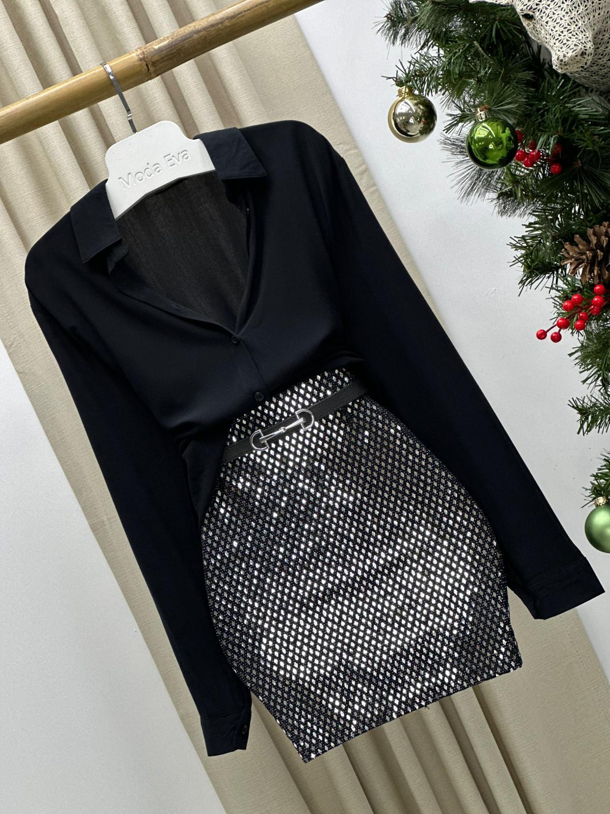 Ayna Payet Beli Lastikli Astarlı Likralı Mini Etek 