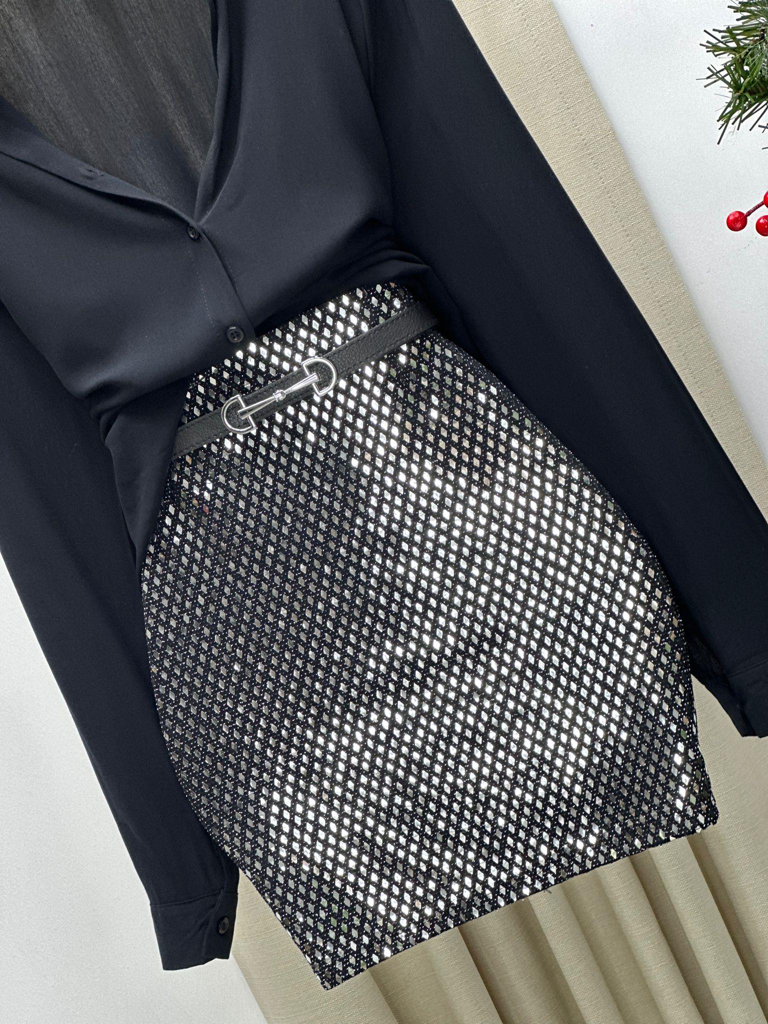 Ayna Payet Beli Lastikli Astarlı Likralı Mini Etek 