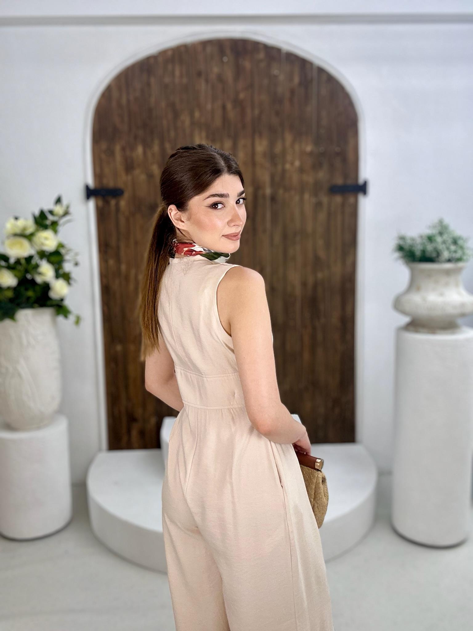 Ayrobin Kumaş Fermuar Detay Tasarım Tulum Krem