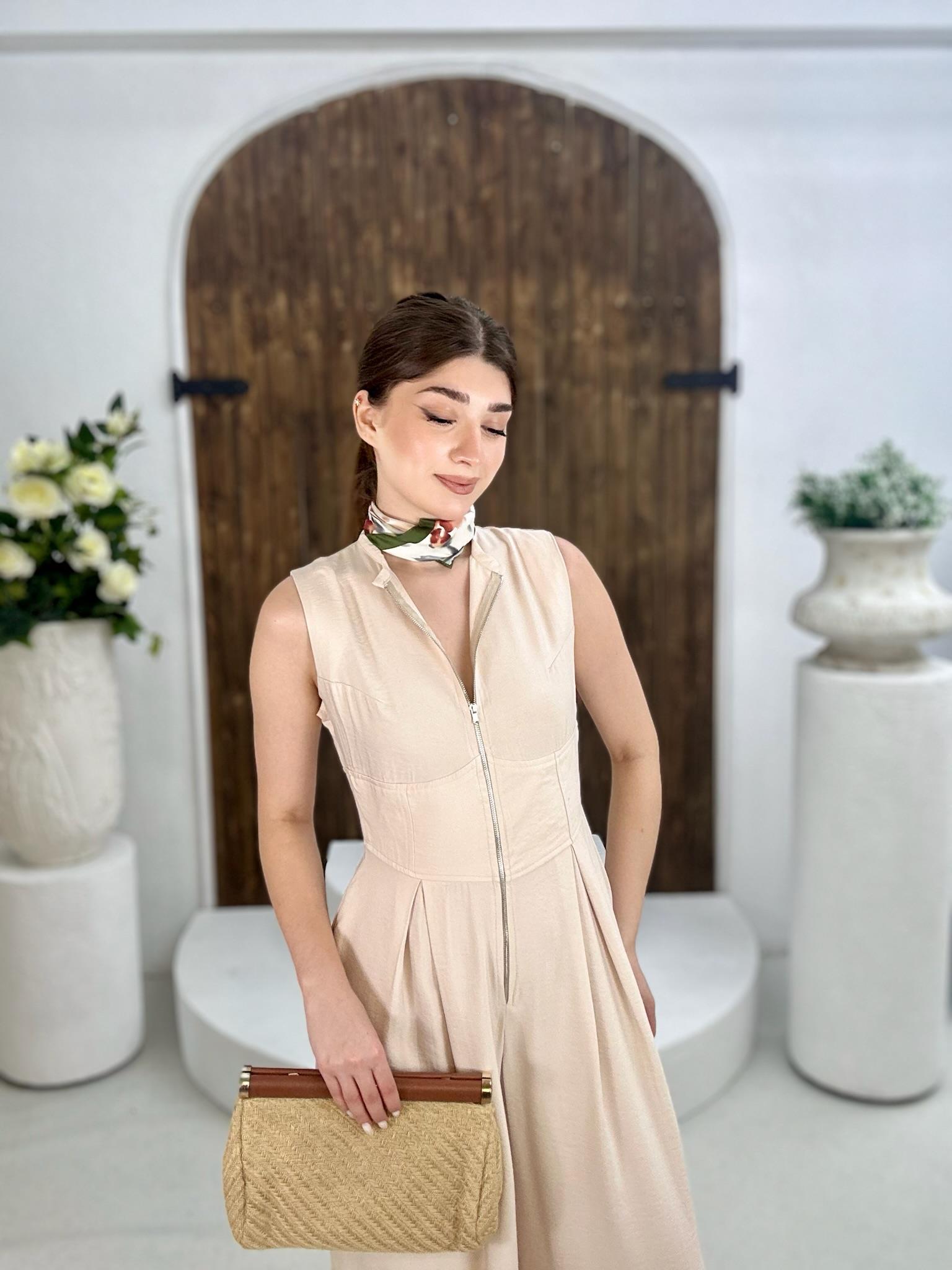 Ayrobin Kumaş Fermuar Detay Tasarım Tulum Krem