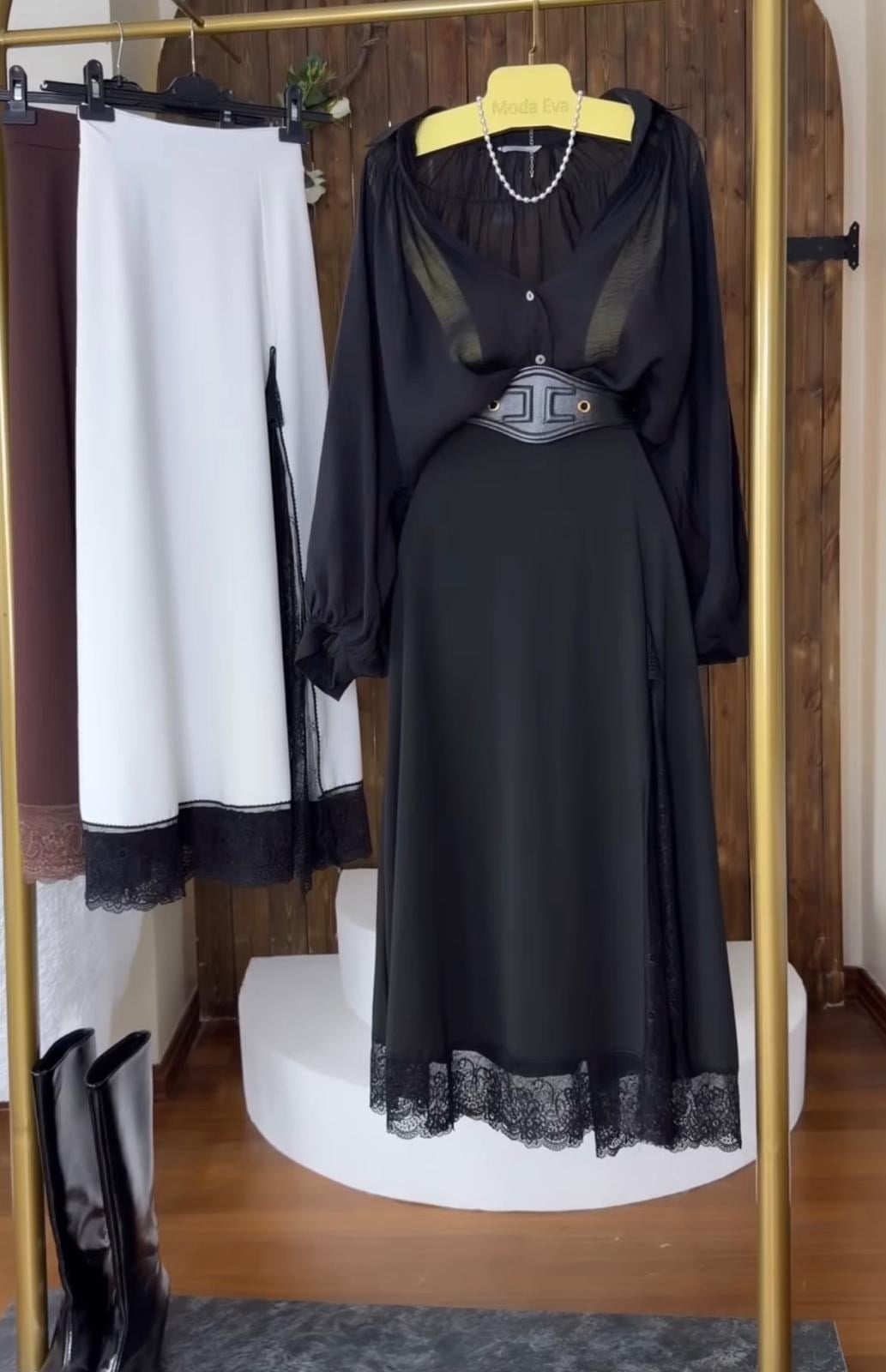 Balon Kol Oversize İpeksi Gömlek Siyah