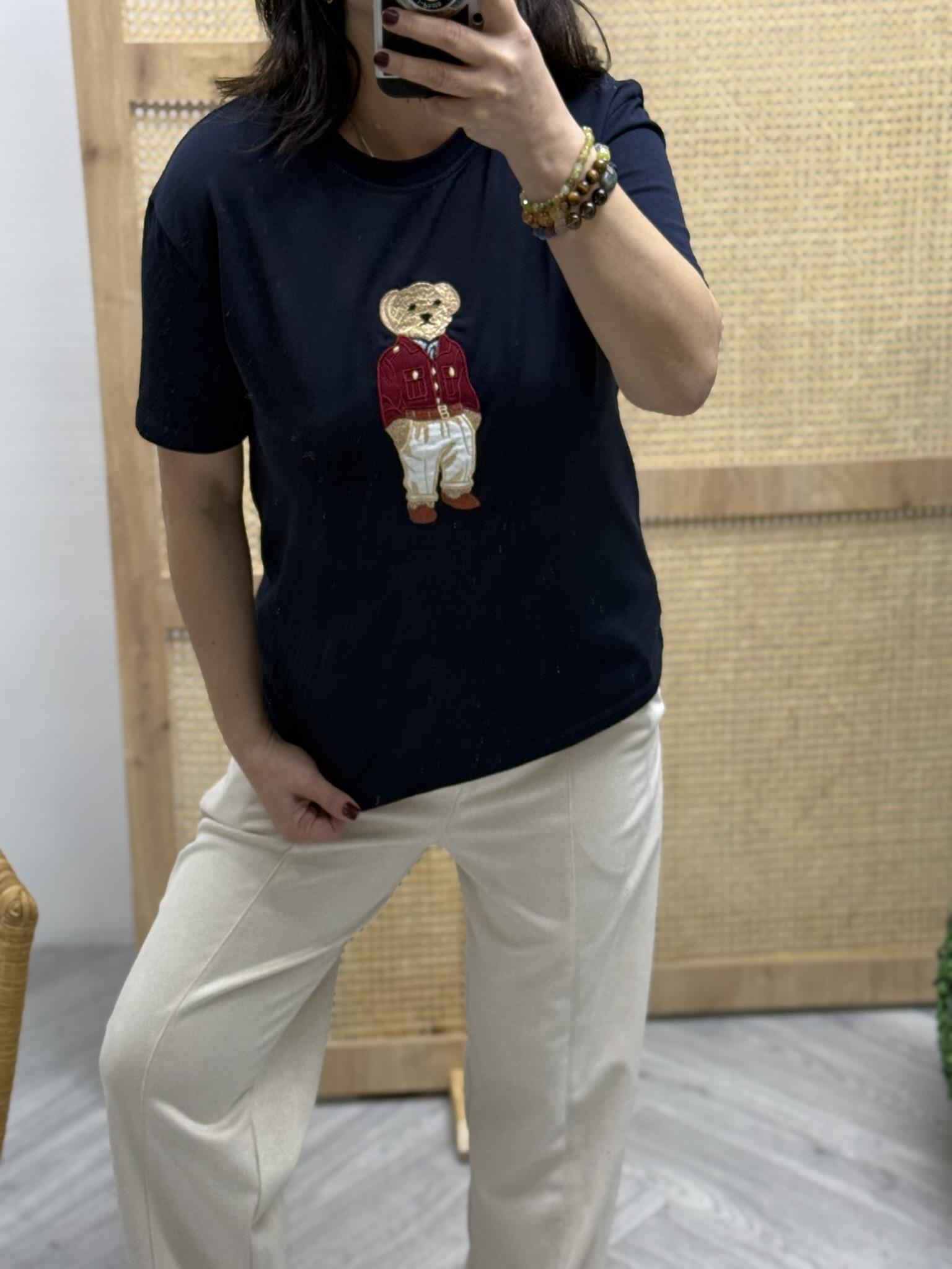 Bear Desenli Nakış Detaylı Rahat Kalıp Premium Tshirt