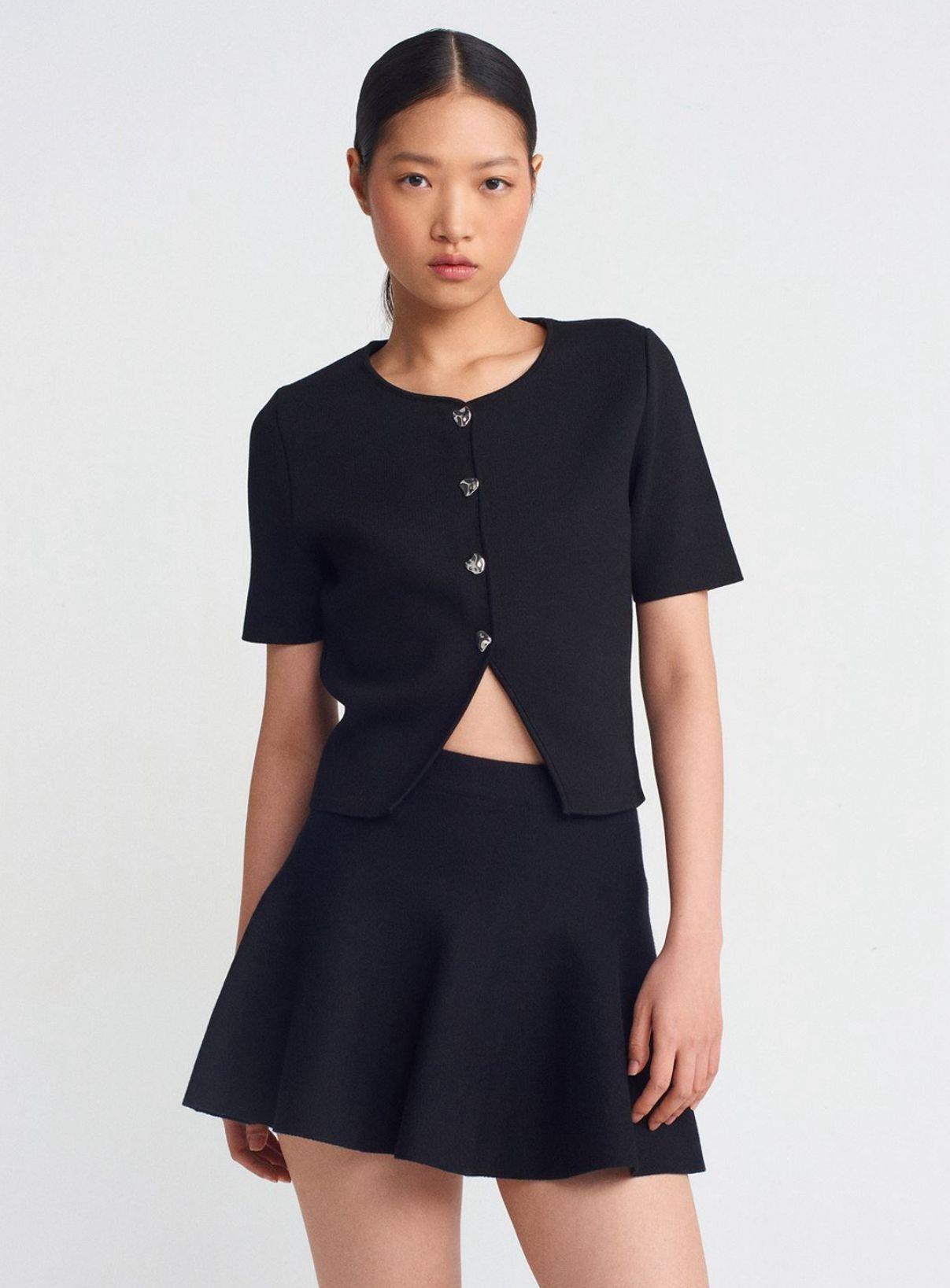 Beli Lastikli Volan Duruşlu Triko Etek 