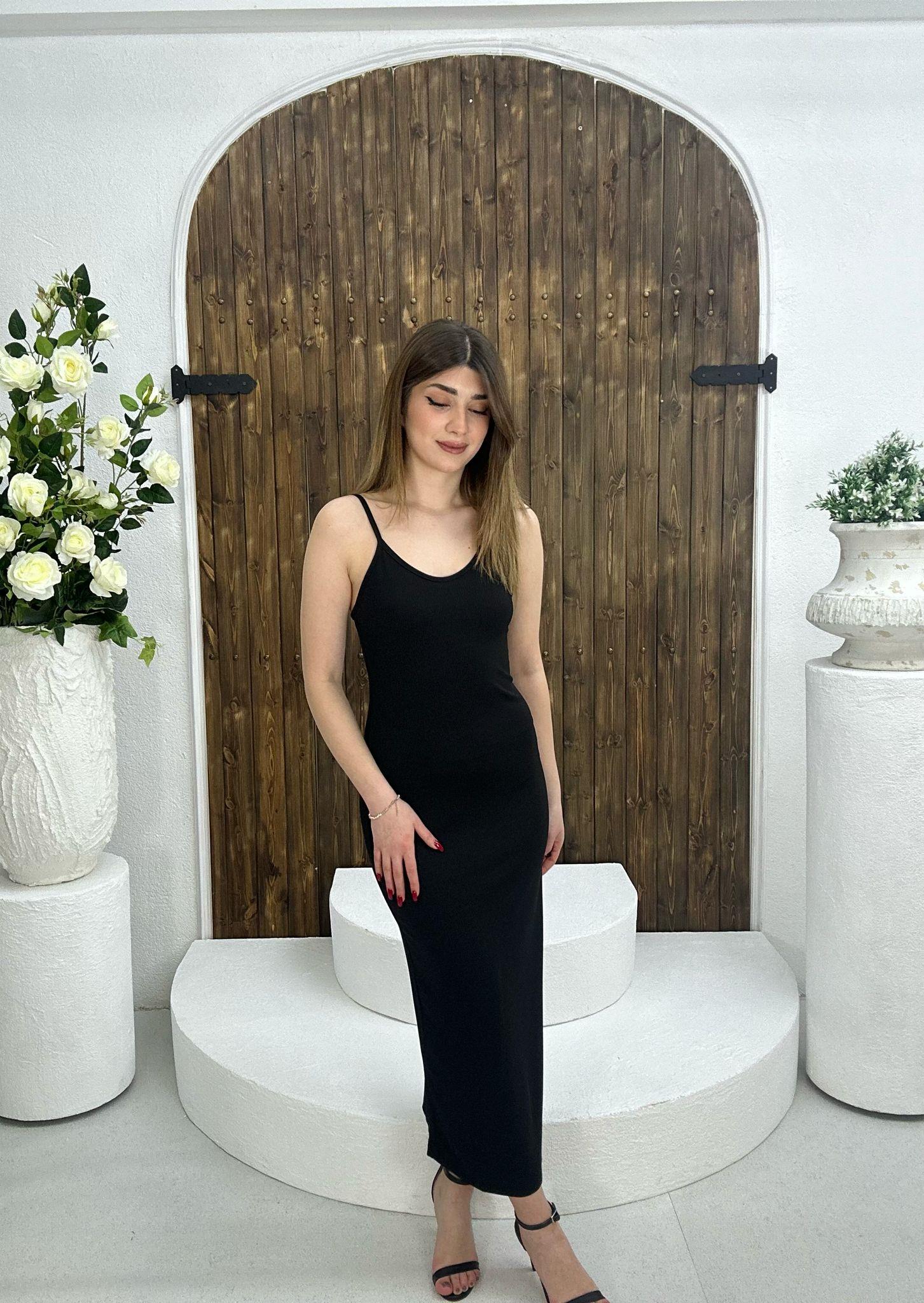 Burgu Kaşkorse Kumaş Askılı Basic Midi Boy Elbise 