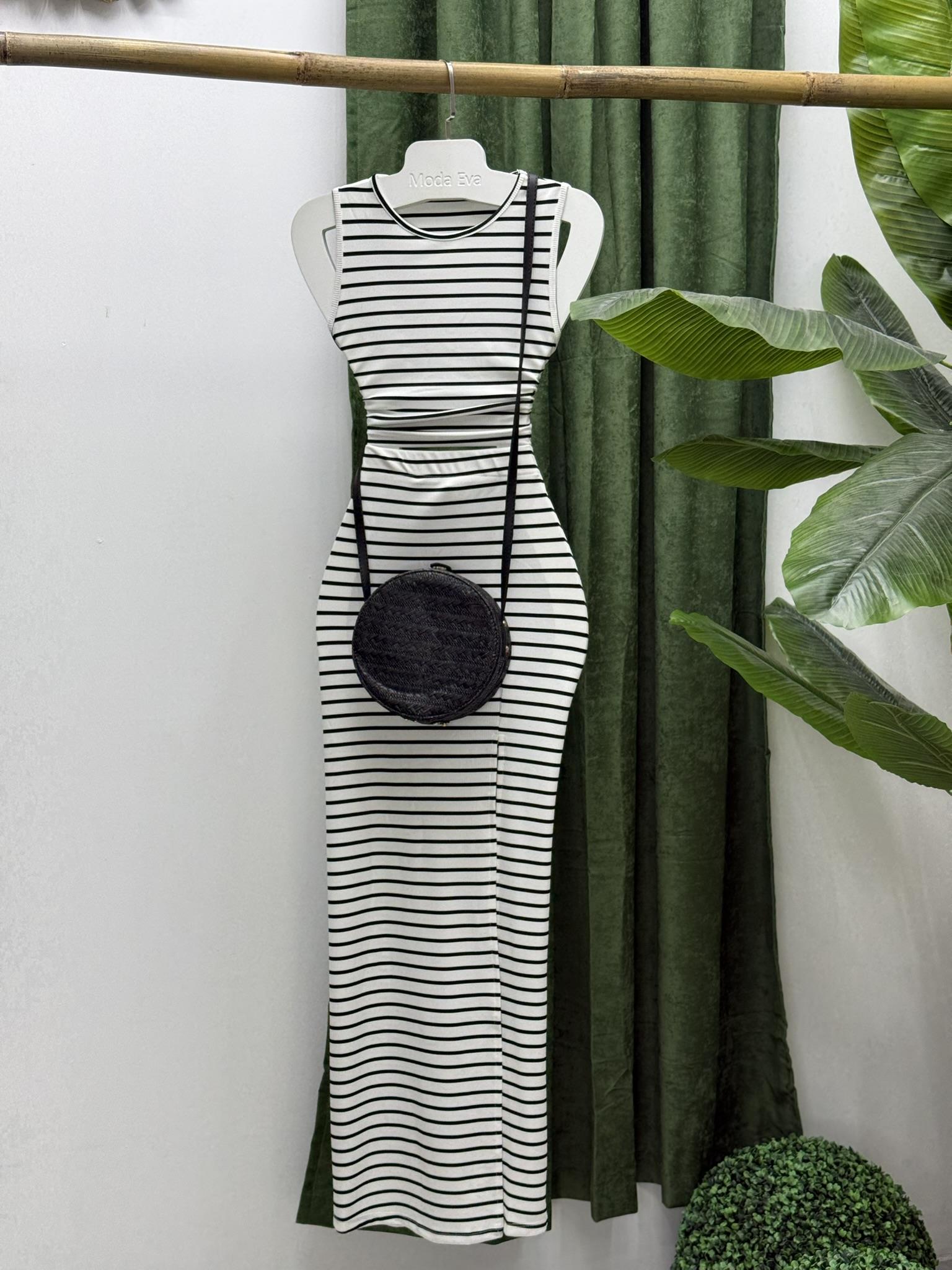 Burgu Kumaş Çizgi Desen Crop Kalem Etek İkili Takım  Beyaz