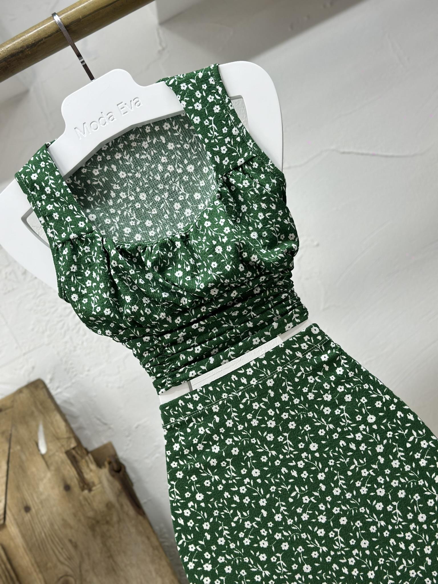 Bürümcük Kumaş Çıtır Desen Crop ve Etek İkili Takım 