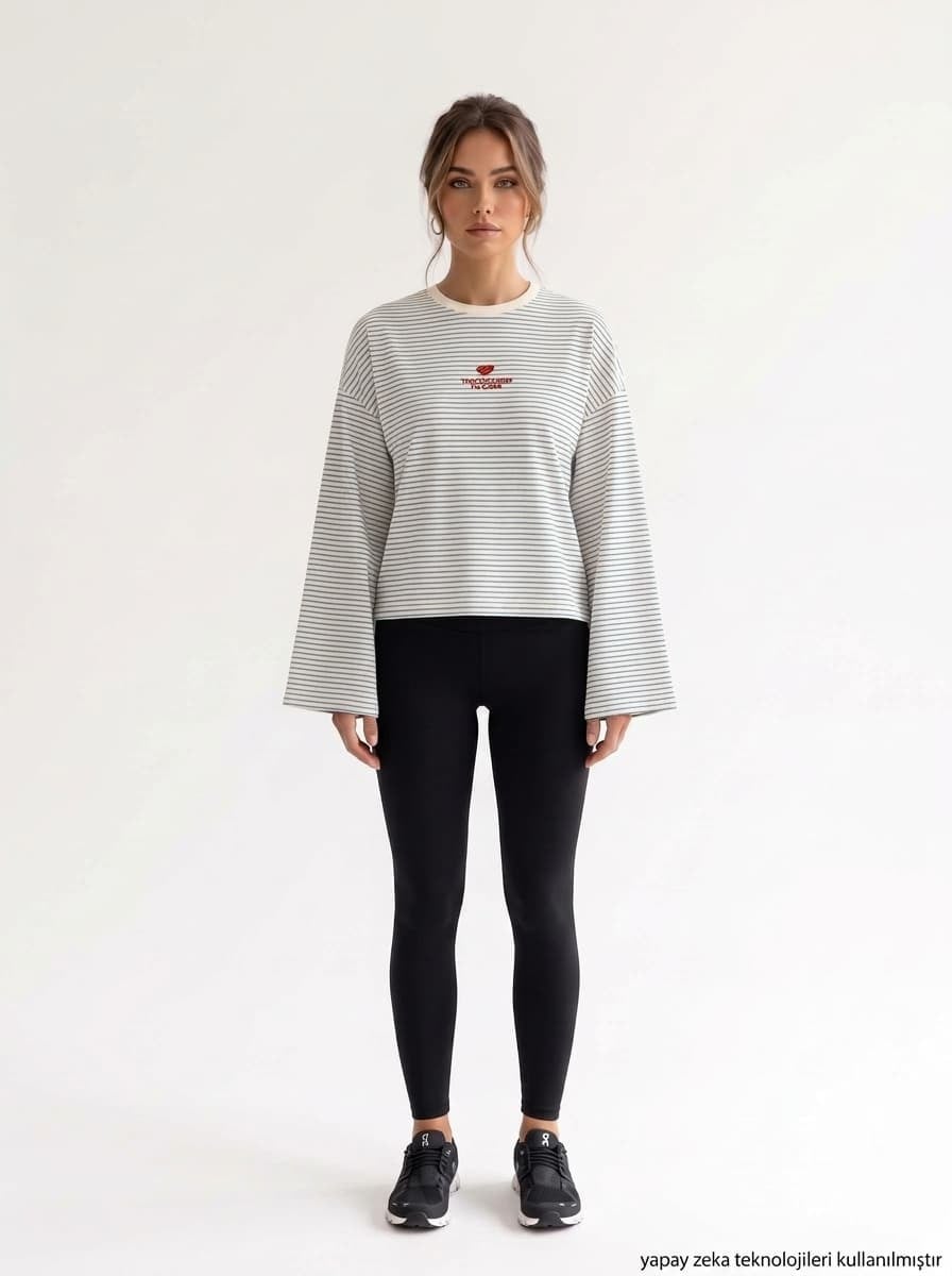Çizgi Desen Nakışlı Süprem T-shirt Bebe Mavisi