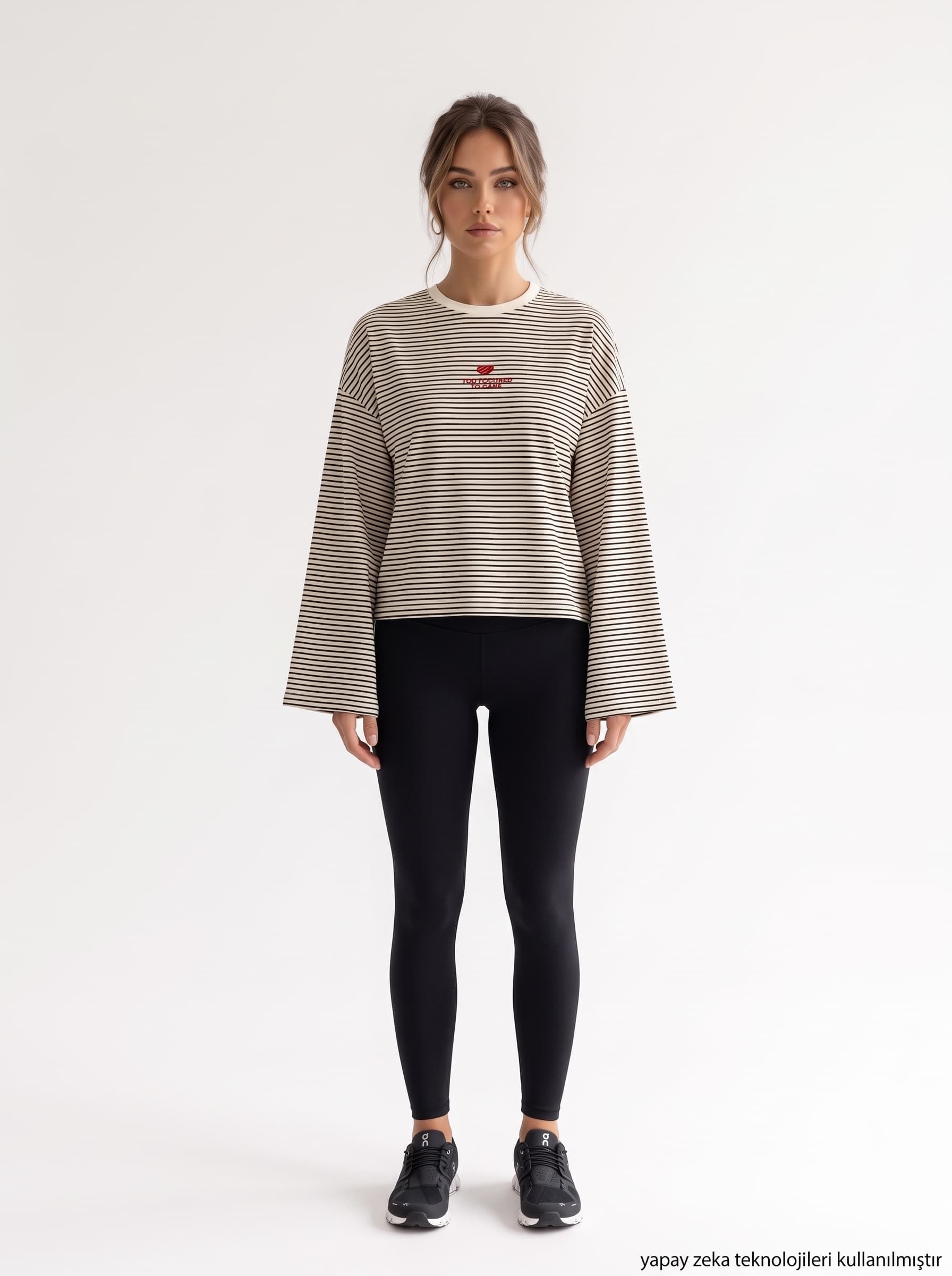 Çizgi Desen Nakışlı Süprem T-shirt Beyaz