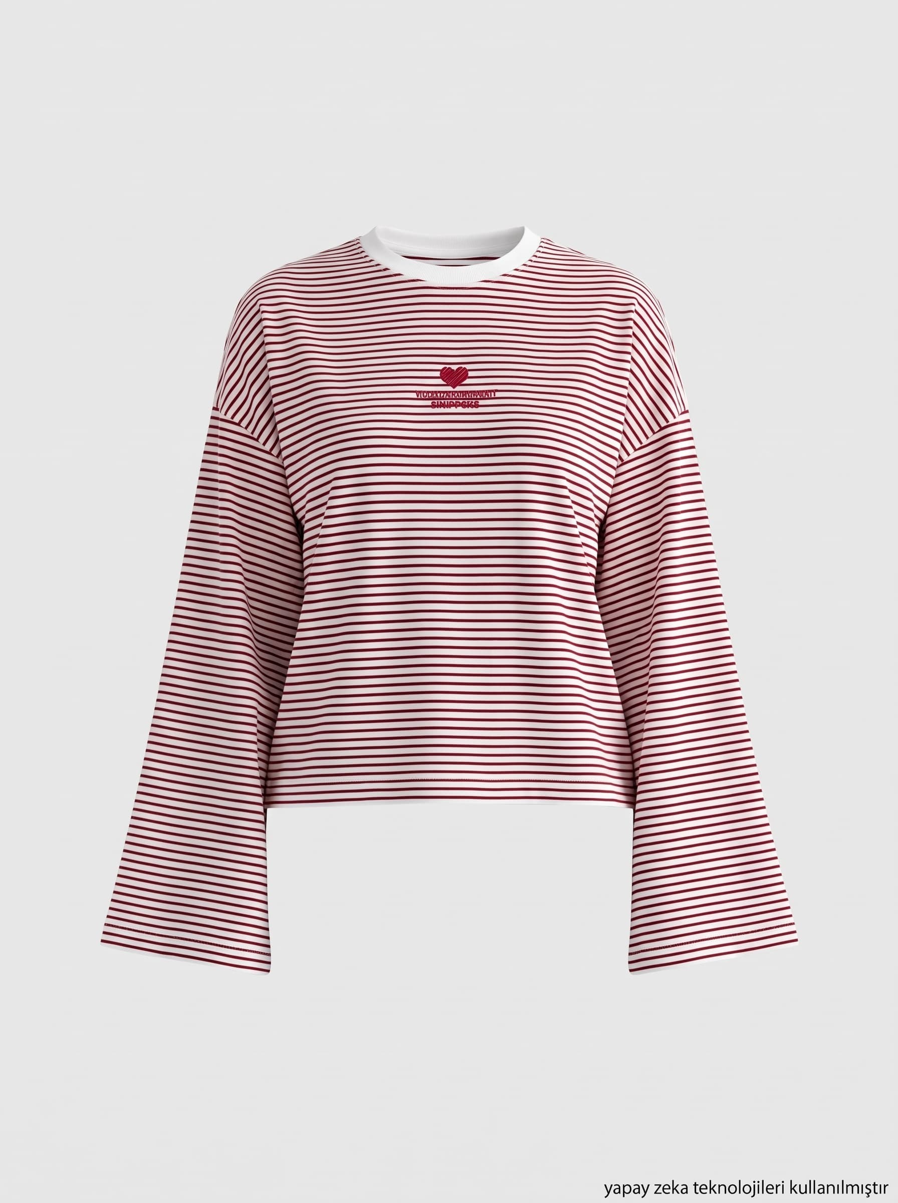Çizgi Desen Nakışlı Süprem T-shirt Bordo