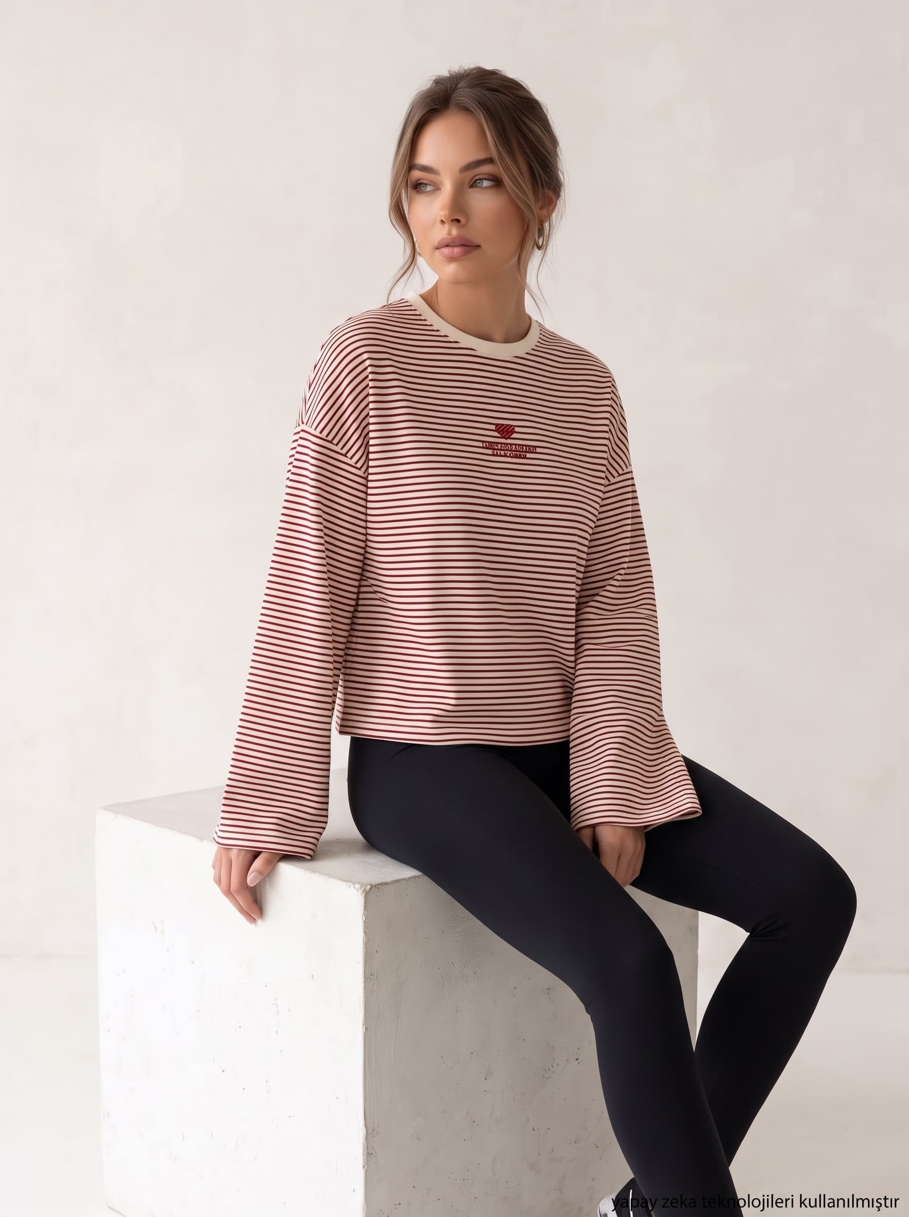Çizgi Desen Nakışlı Süprem T-shirt Bordo