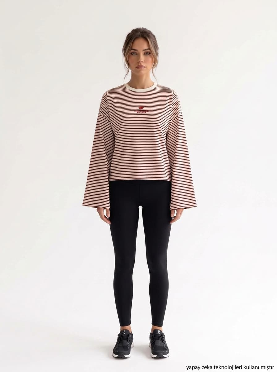 Çizgi Desen Nakışlı Süprem T-shirt Bordo