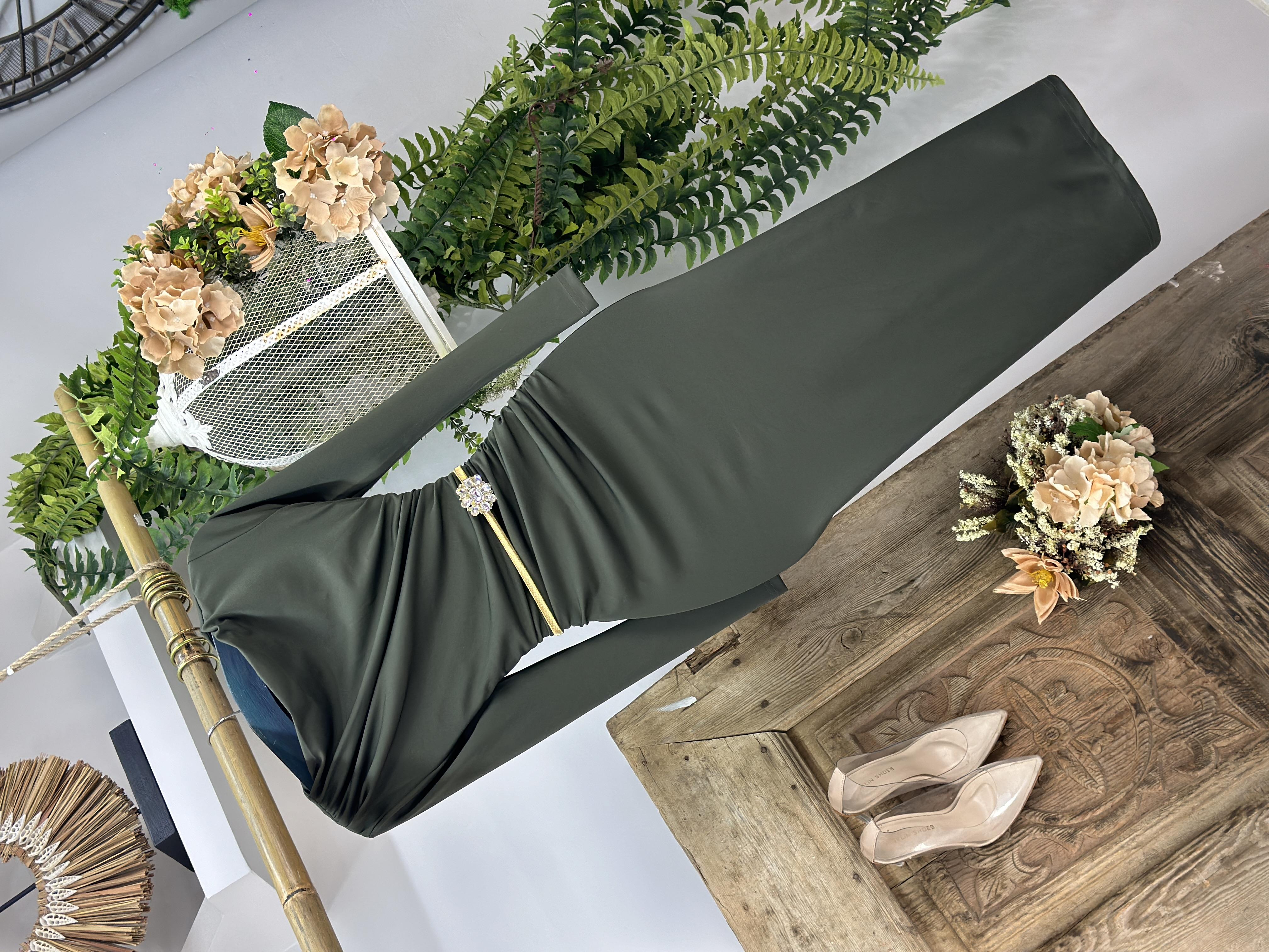 Dijital Scuba Kumaş Omuzdan Drapeli Uzun Elbise