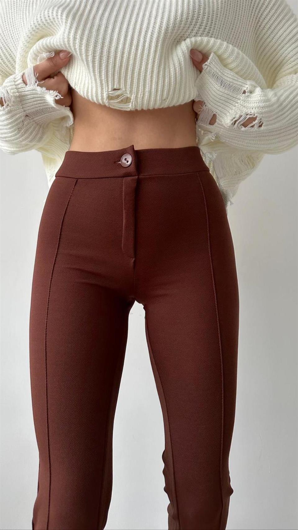 Full Likralı Jakarlı Kumaş Yüksek Bel Pantolon