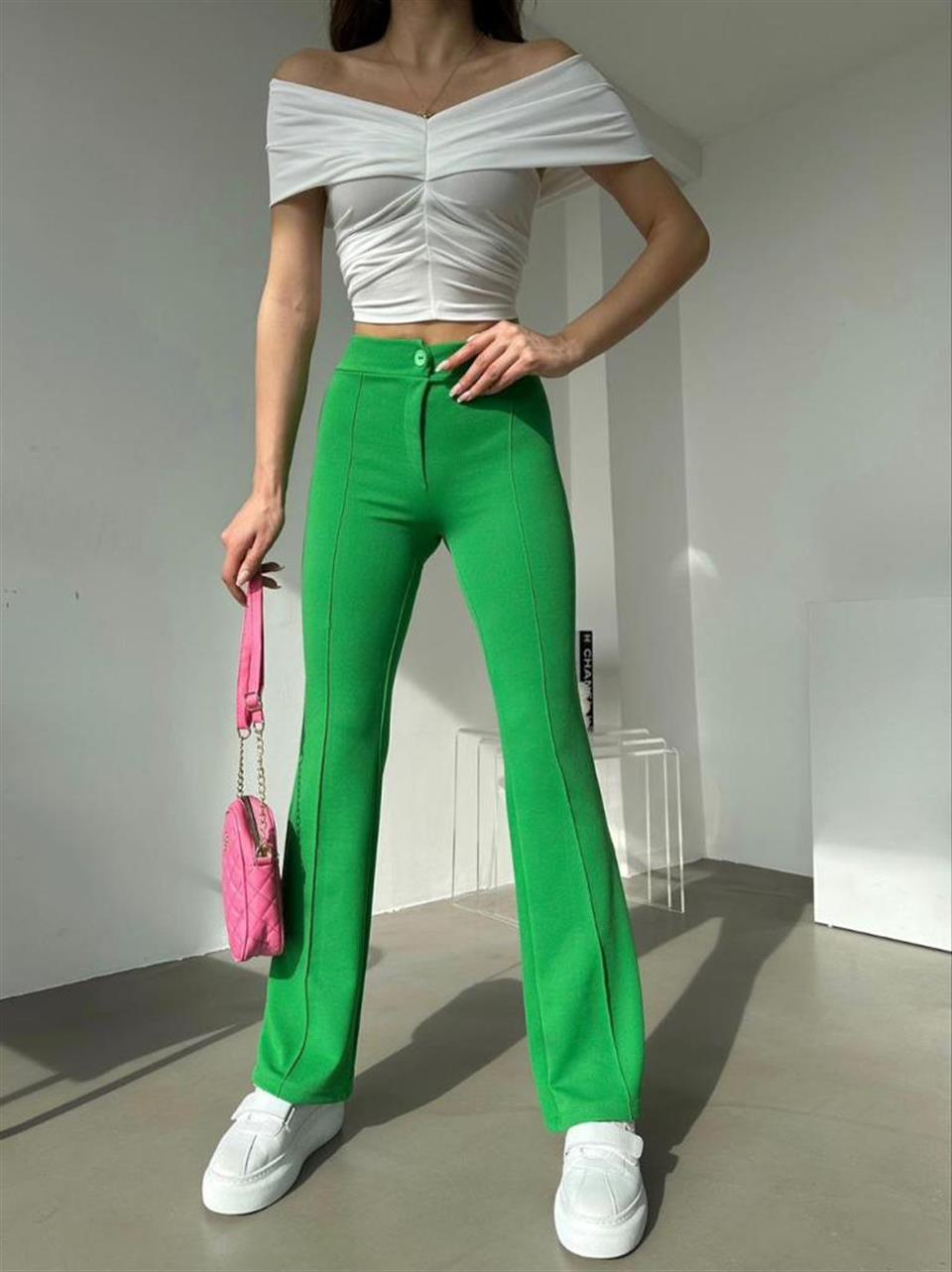 Full Likralı Jakarlı Kumaş Yüksek Bel Pantolon