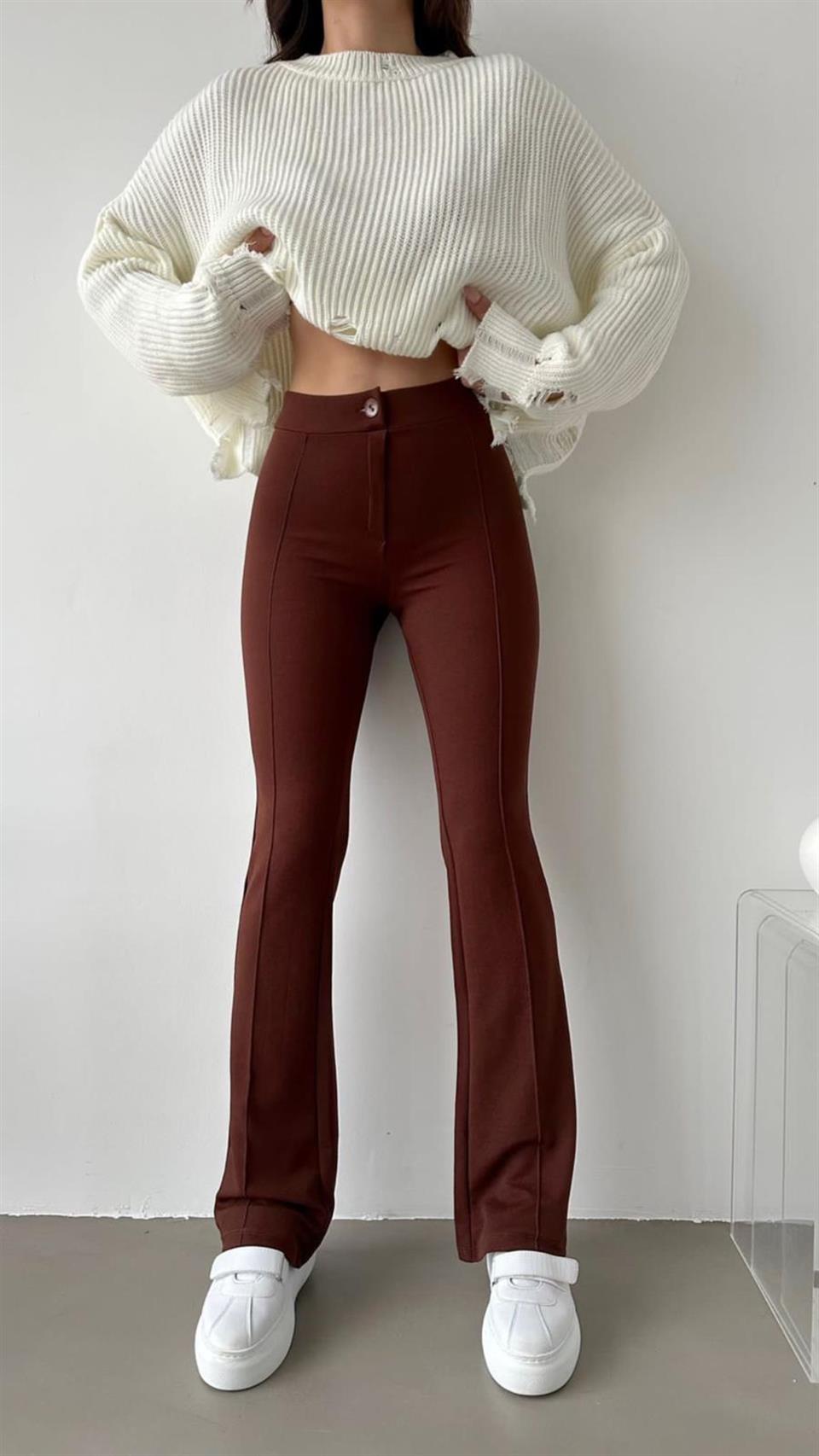 Full Likralı Jakarlı Kumaş Yüksek Bel Pantolon