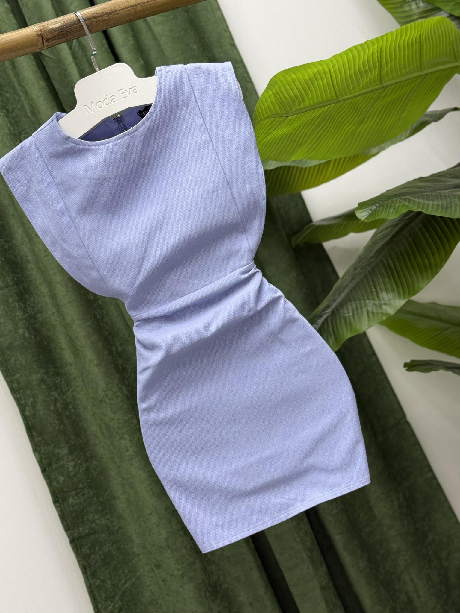 Gabardin Kumaş Sırt Fermuarlı Kol Detay Elbise Bebe Mavi