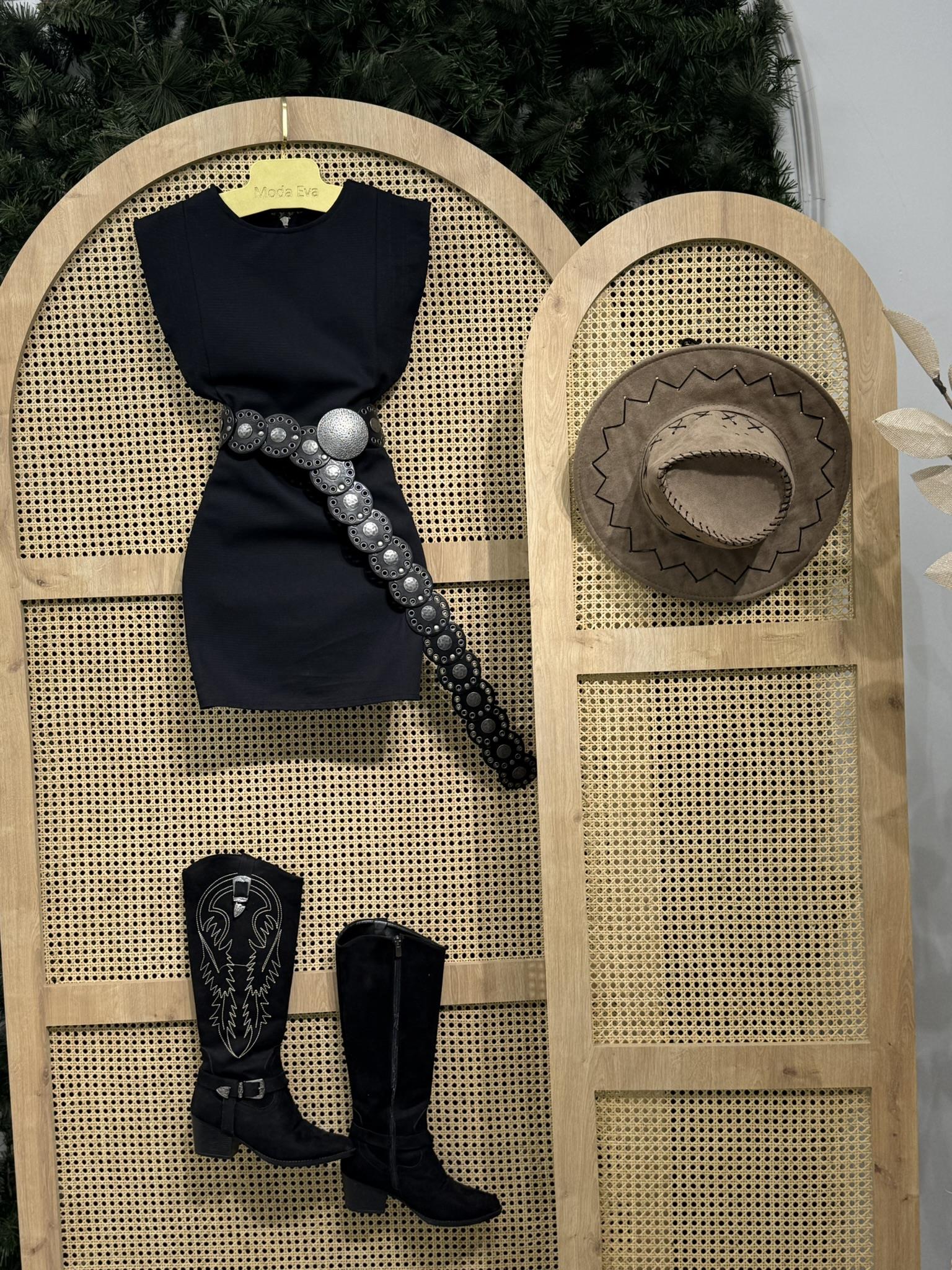 Gabardin Kumaş Sırt Fermuarlı Kol Detay Elbise Siyah