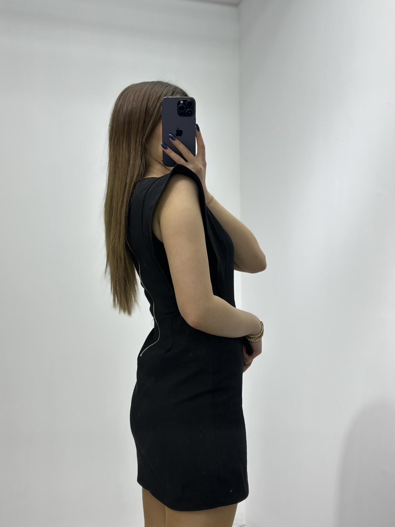 Gabardin Kumaş Sırt Fermuarlı Kol Detay Elbise Siyah