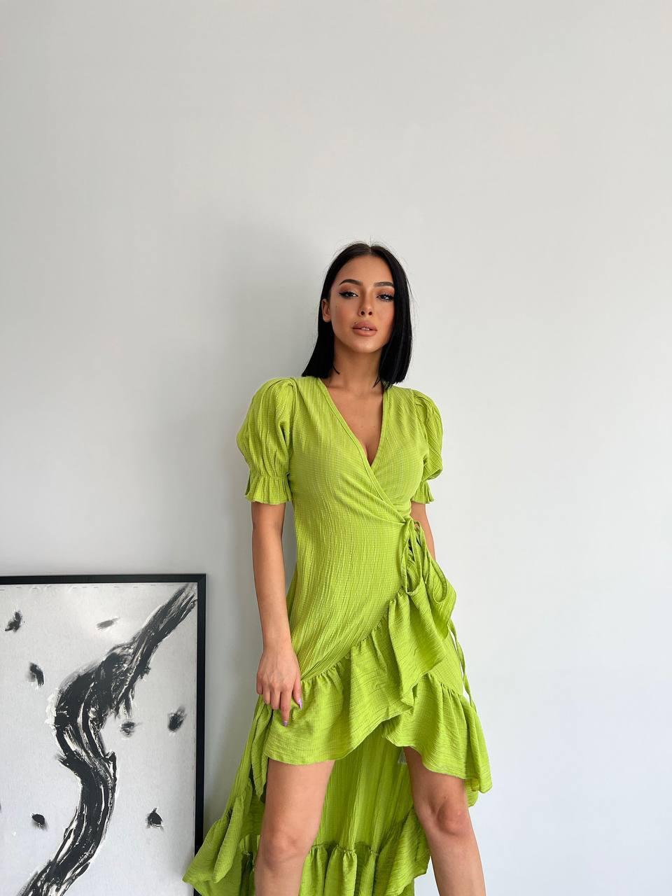 Gofre Kumaş Eteği Volanlı Anvalop Elbise