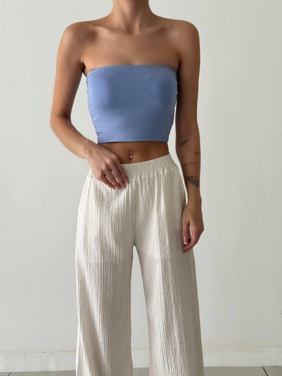 Göğüs Dolgulu Straplez Crop Bebe Mavi