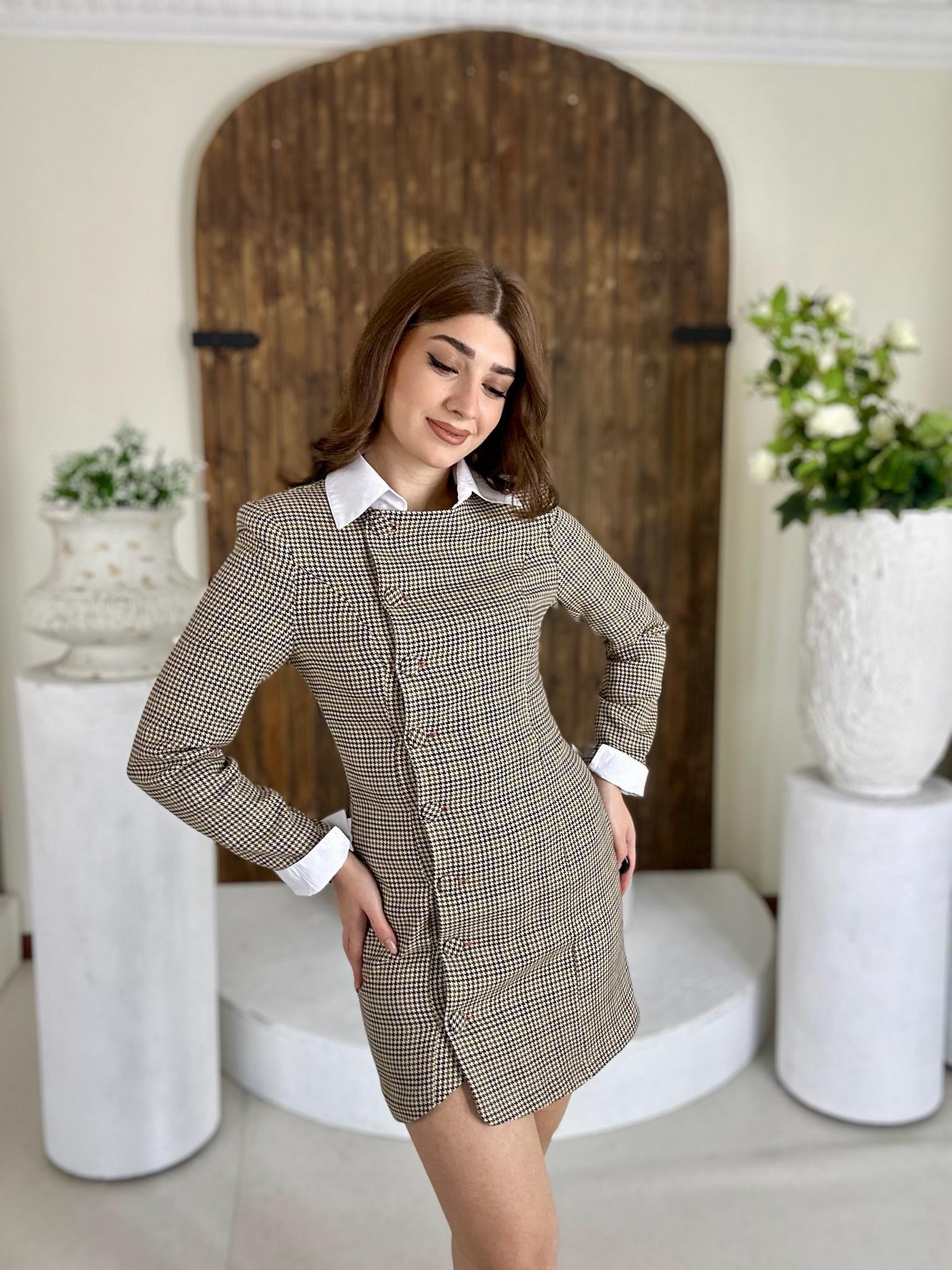 Gömlek Yaka Manşet Detay Asimetrik Düğmeli Ceket Elbise