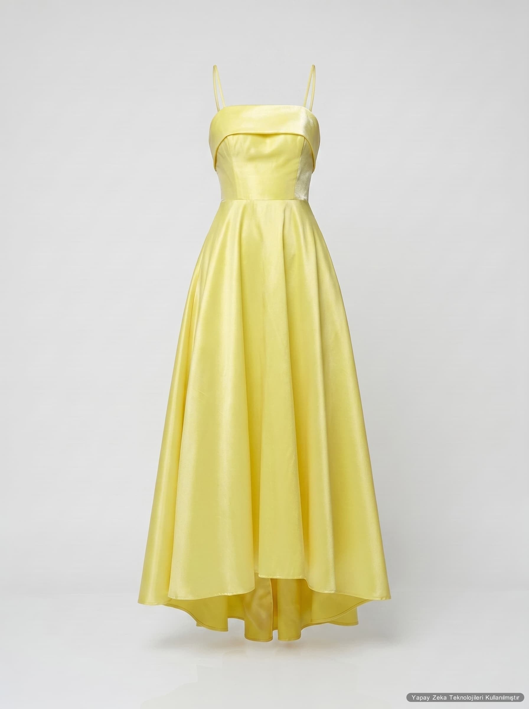 Gramajlı Tafta Kumaş Dolgulu Uzun Kloş Elbise Sarı
