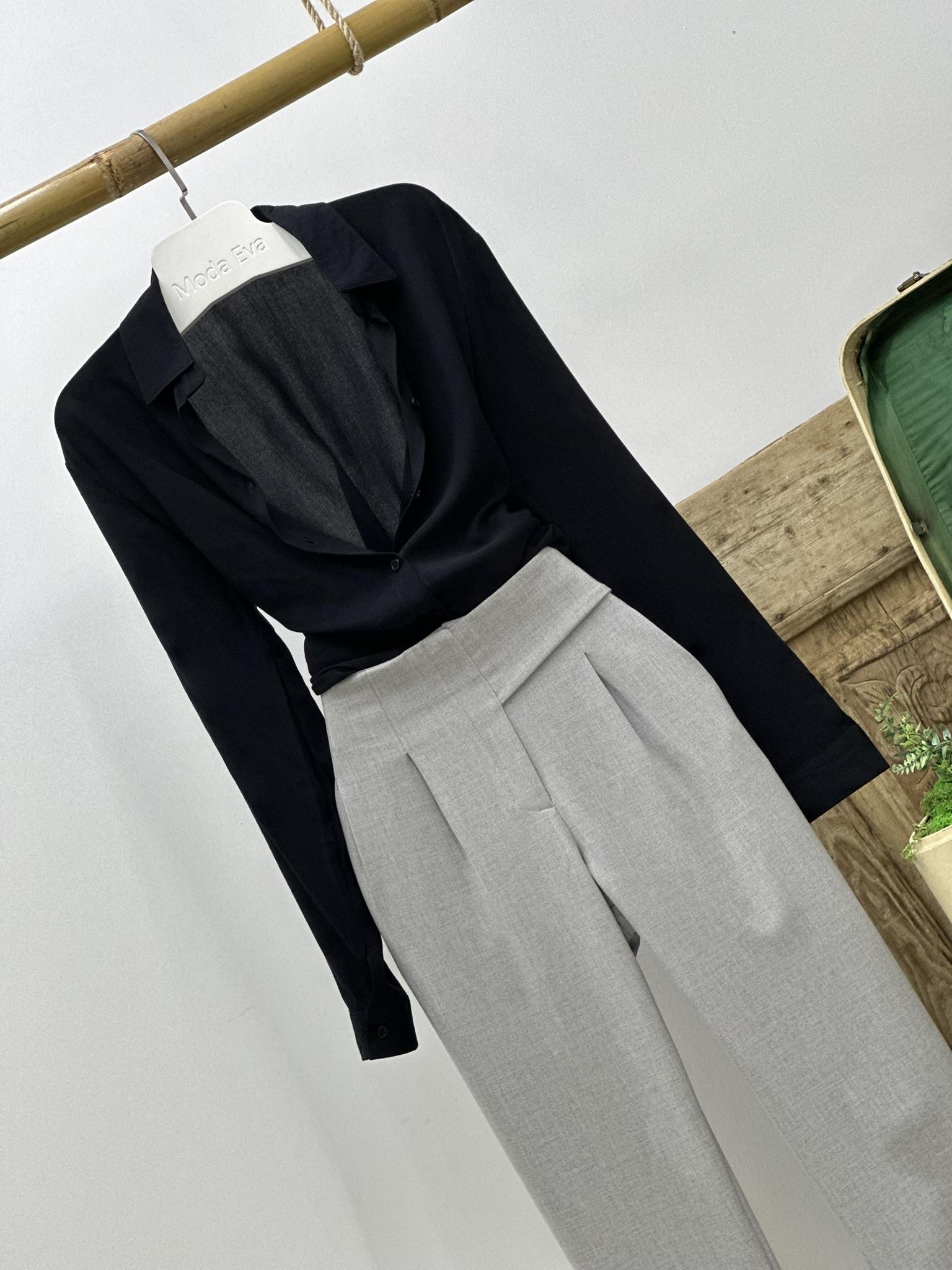 Gri Çift Düğme Detaylı Pileli Tasarım Pantolon 