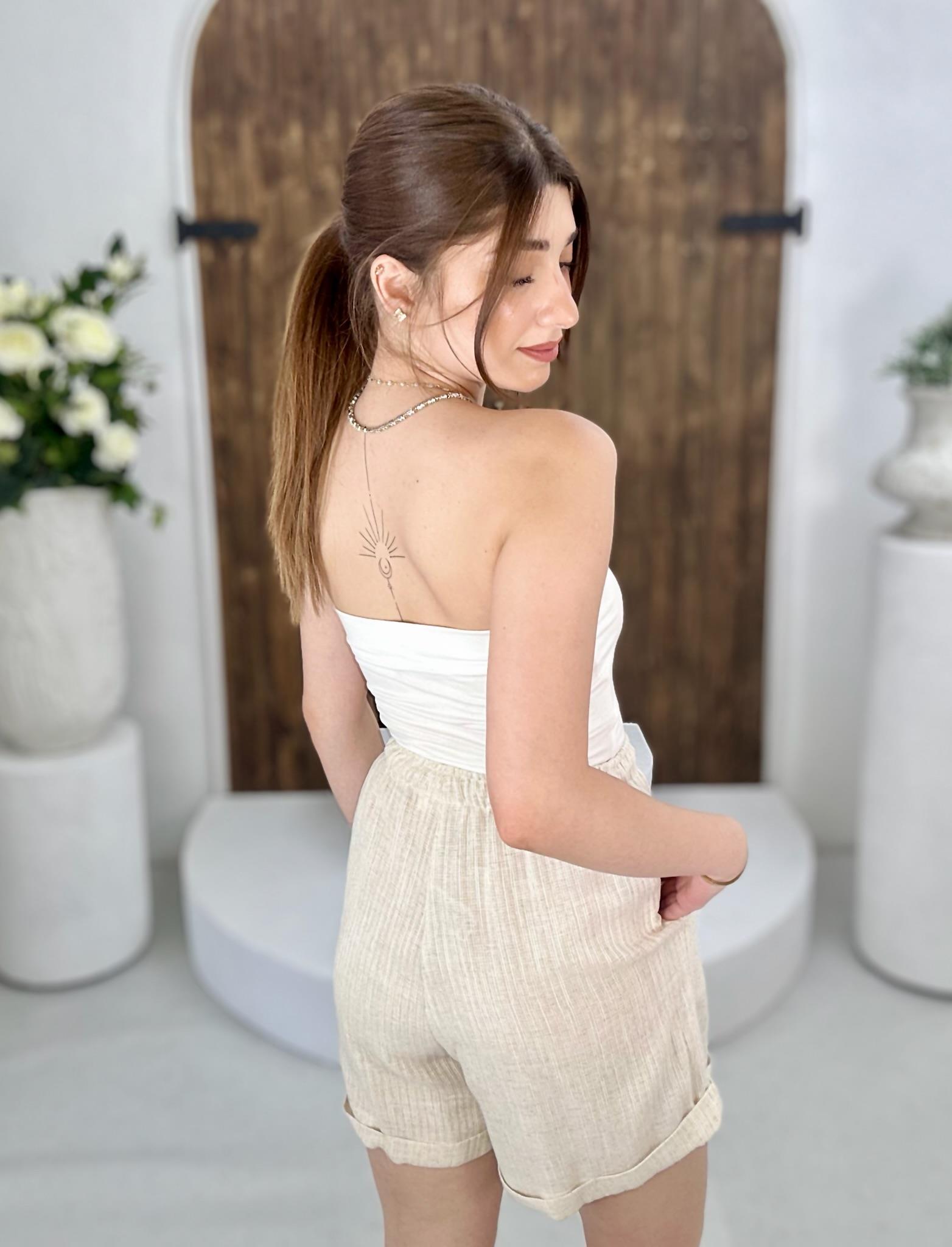 Ham Keten Kumaş Gömlek Şort İkili Takım