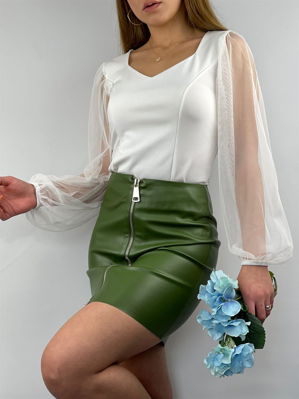 İçi Süet Kaplama Fermuarlı Kalın Deri Etek