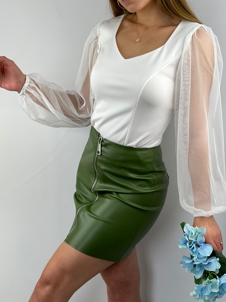 İçi Süet Kaplama Fermuarlı Kalın Deri Etek