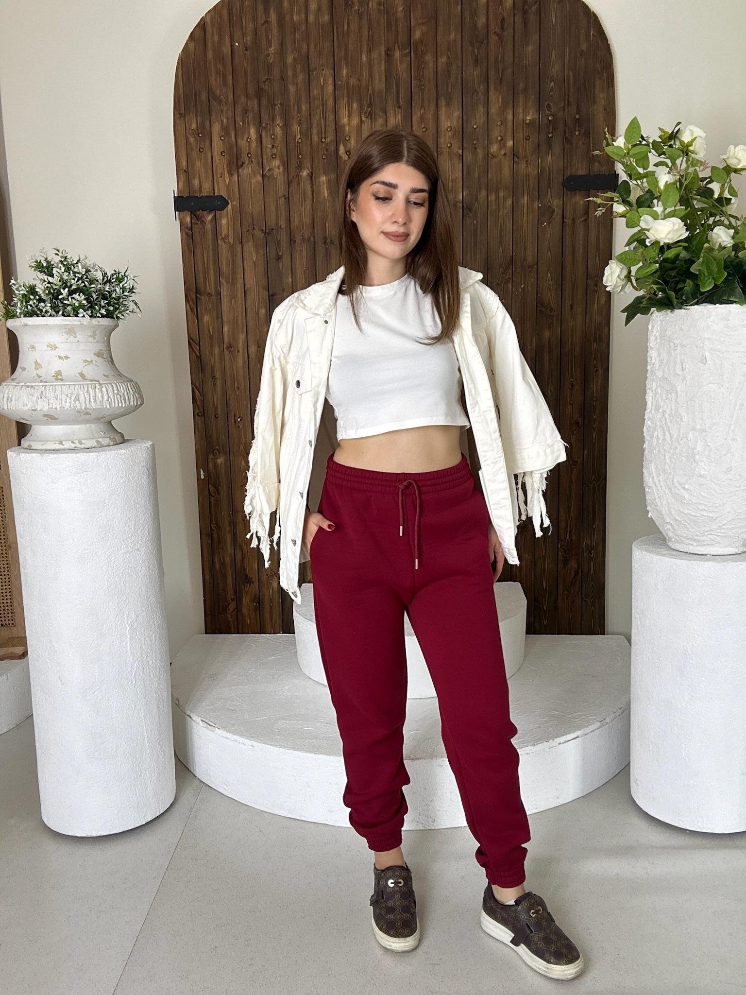 İki İplik Jogger Eşofman Altı Bordo