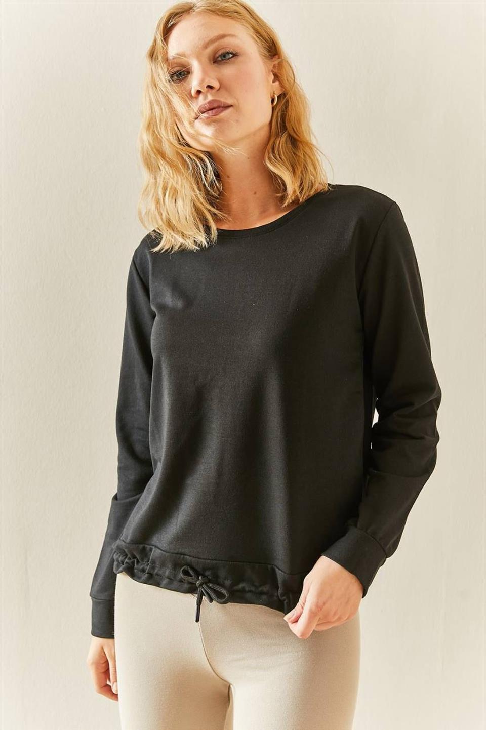 İki İplik Penye Kumaş Altı Bağlamalı Sweatshirt