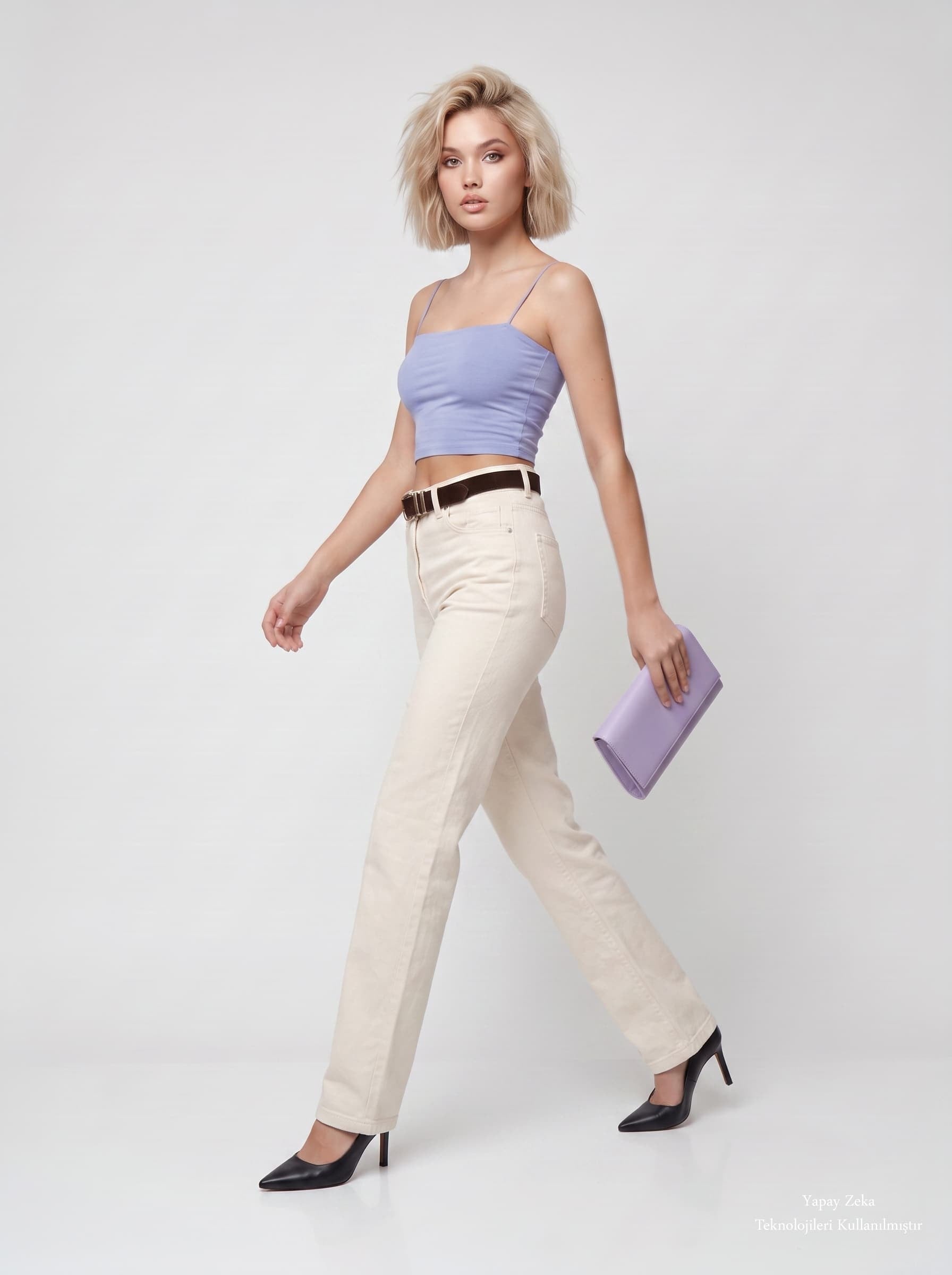 İnce Askılı Göğüs Dolgulu Basic Atlet Crop  Bebe Mavi