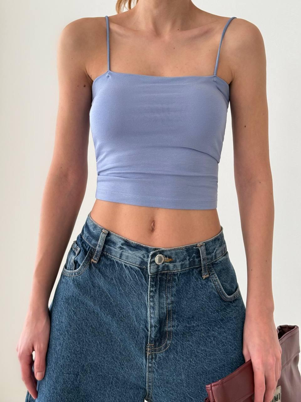 İnce Askılı Göğüs Dolgulu Basic Atlet Crop  Bebe Mavi