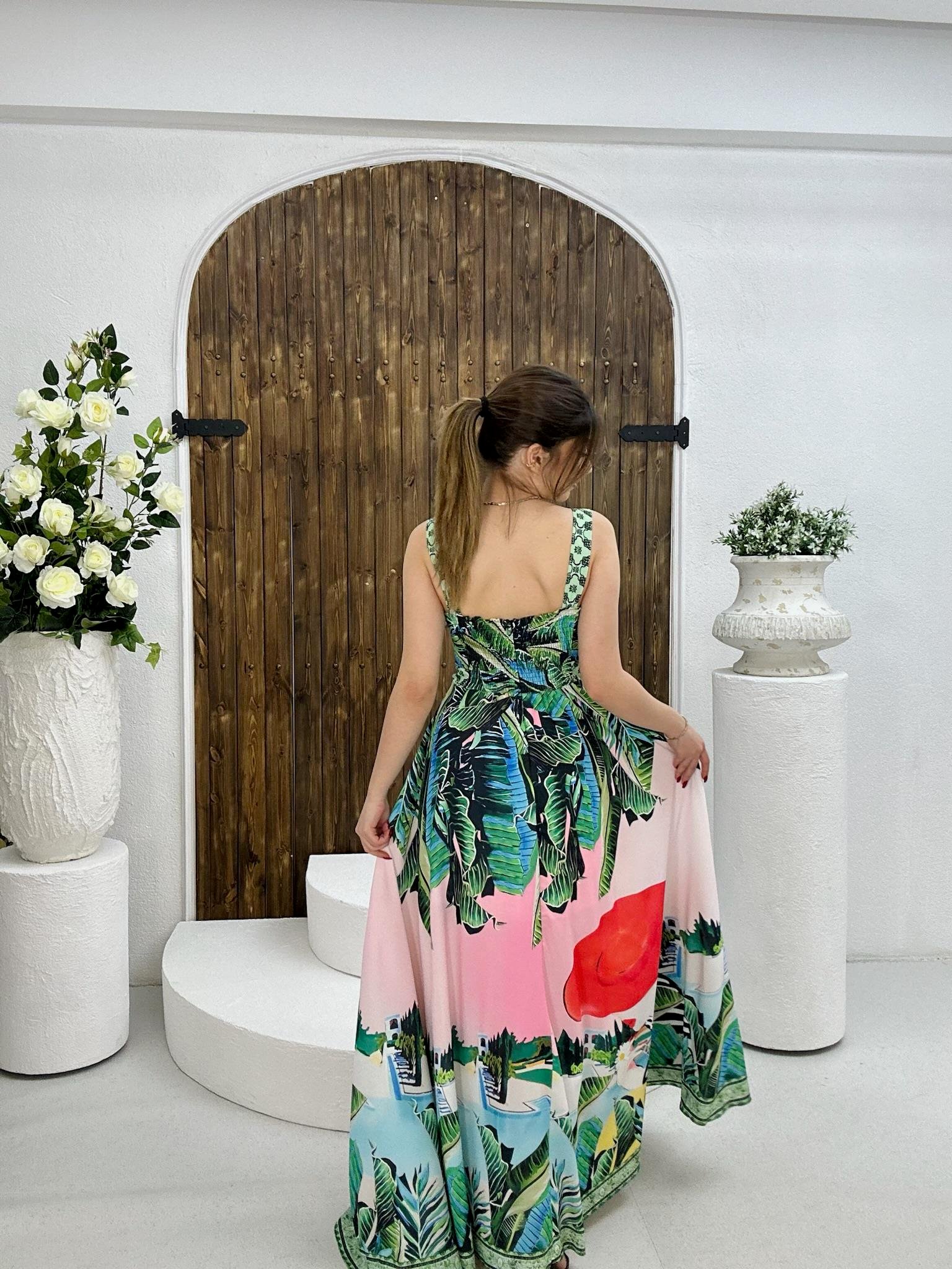 İthal Crep Kumaş Kalın Askılı Astarlı Premium Kloş Elbise