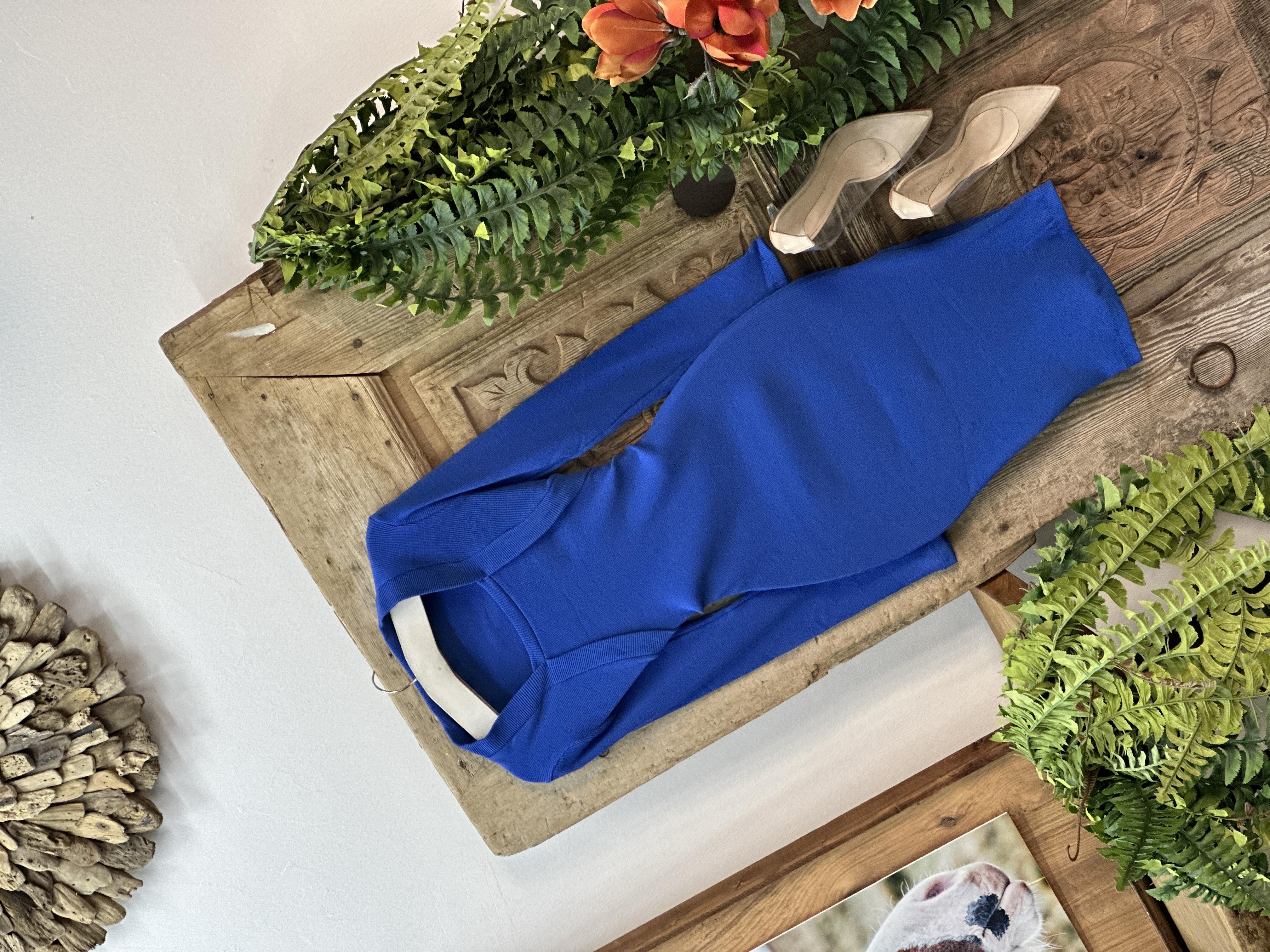 İthal Kaşkorse Kumaş Bluz Detaylı Saks  Kalem Elbisemiz