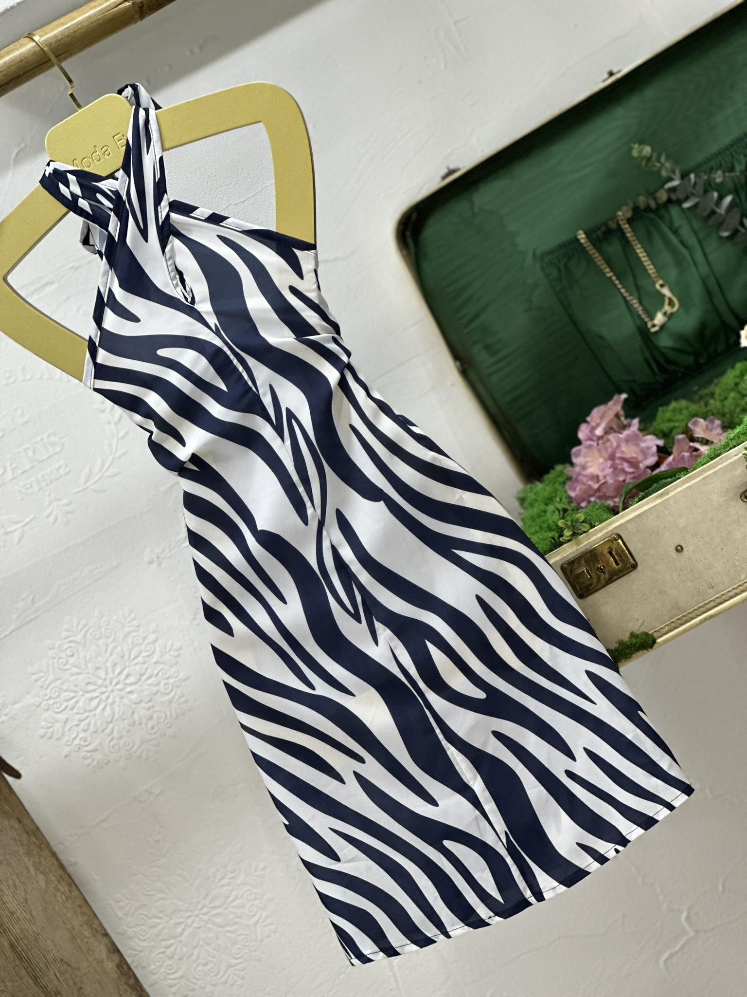 Jenifer Kumaş Dalga Desenli Lacivert Beyaz Elbise