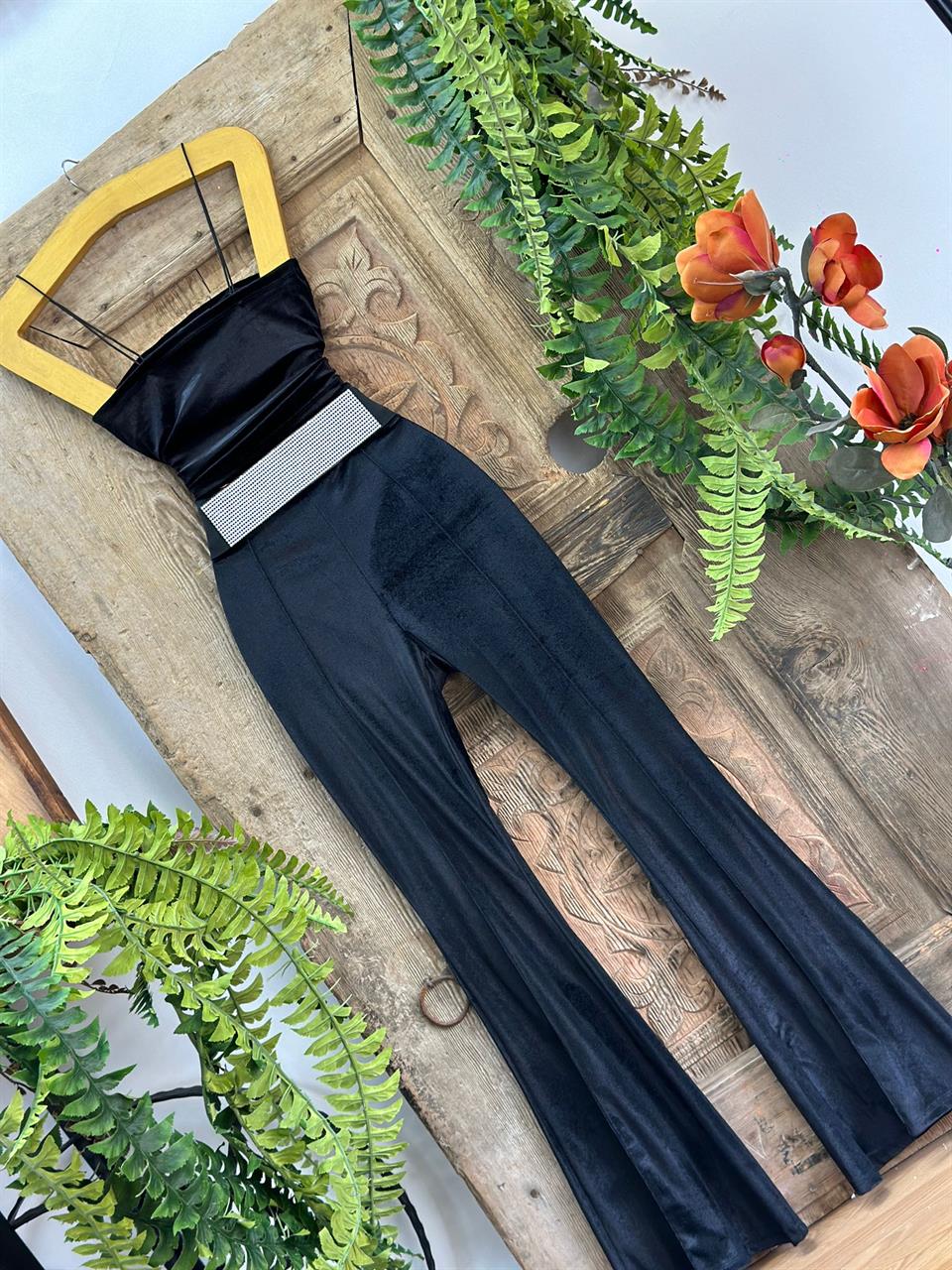 Kadife Kumaş İnce Askılı Basic Crop 