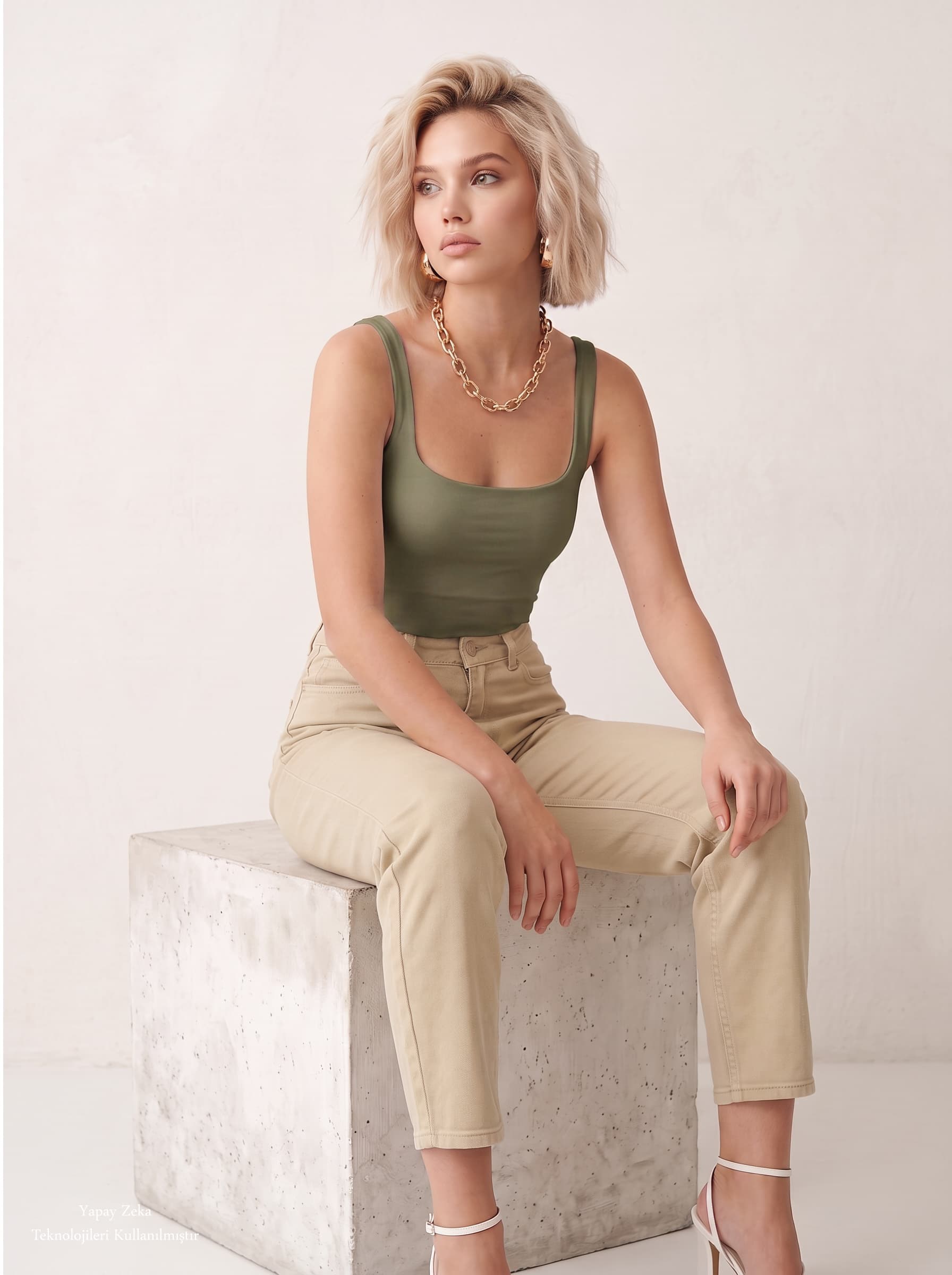 Kare Yaka Bodysuit Haki