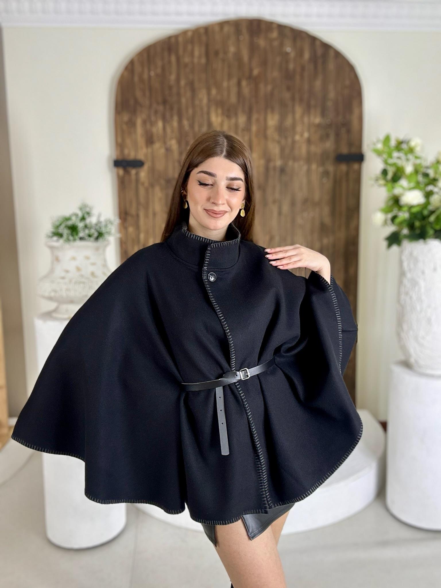 Kaşe Kumaş Çoban Dikişli Kemerli Panço