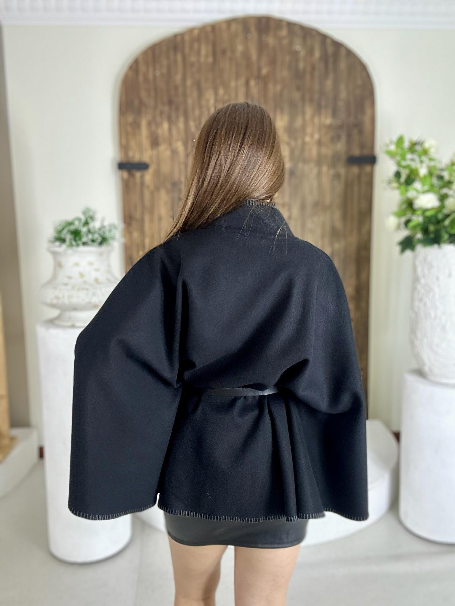 Kaşe Kumaş Çoban Dikişli Kemerli Panço