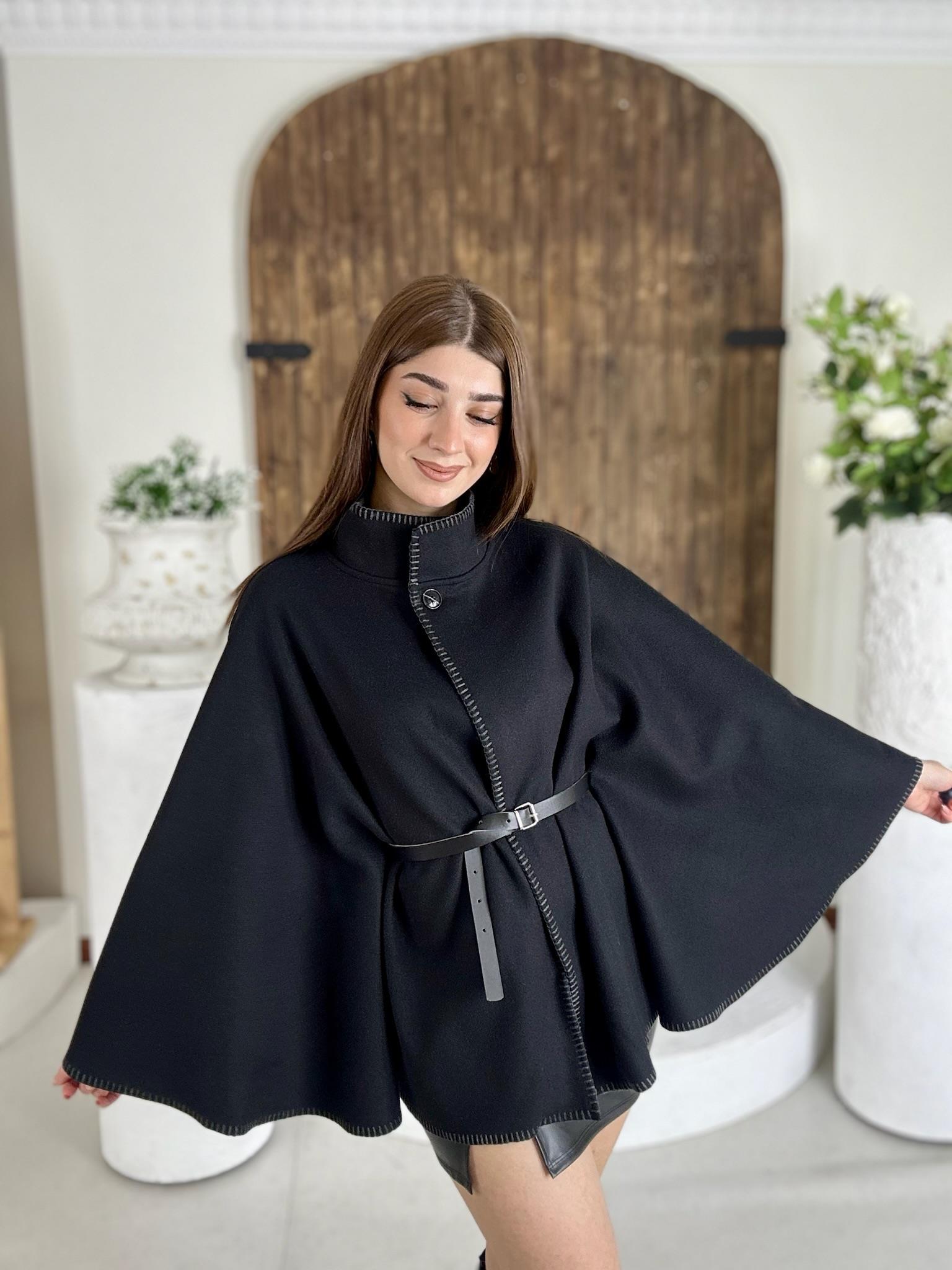 Kaşe Kumaş Çoban Dikişli Kemerli Panço