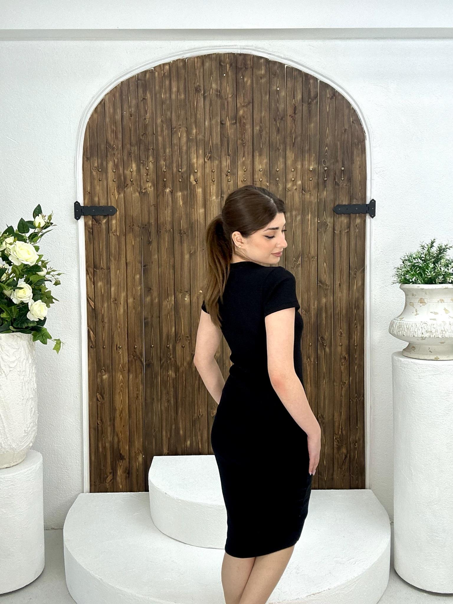 Kaşkorse Kumaş My Self & Kalp Nakışlı Kalem Elbise Siyah